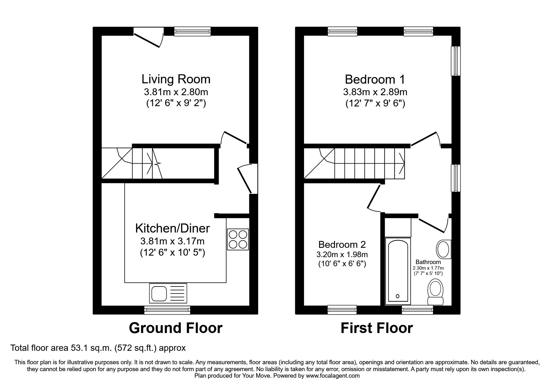 Floorplan of 2 bedroom End Terrace House to rent, Beanley Close, Luton, Bedfordshire, LU2