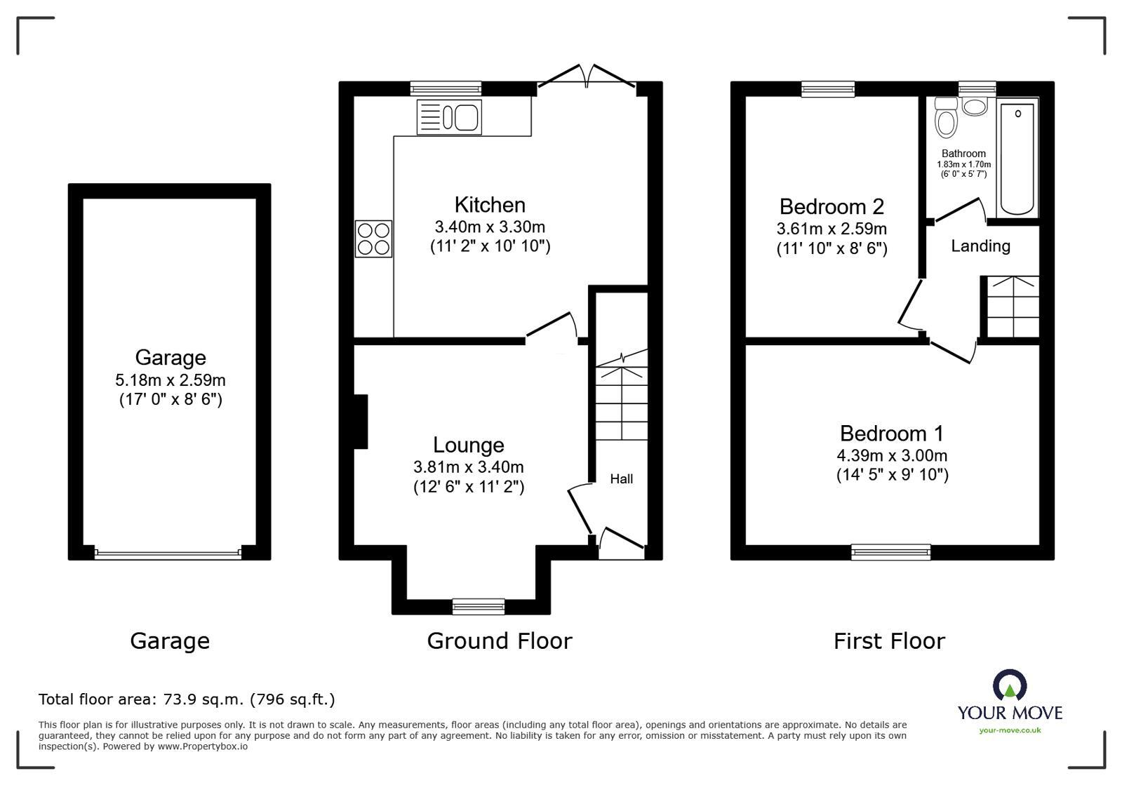 Floorplan of 2 bedroom End Terrace House for sale, Chesford Road, Luton, Bedfordshire, LU2