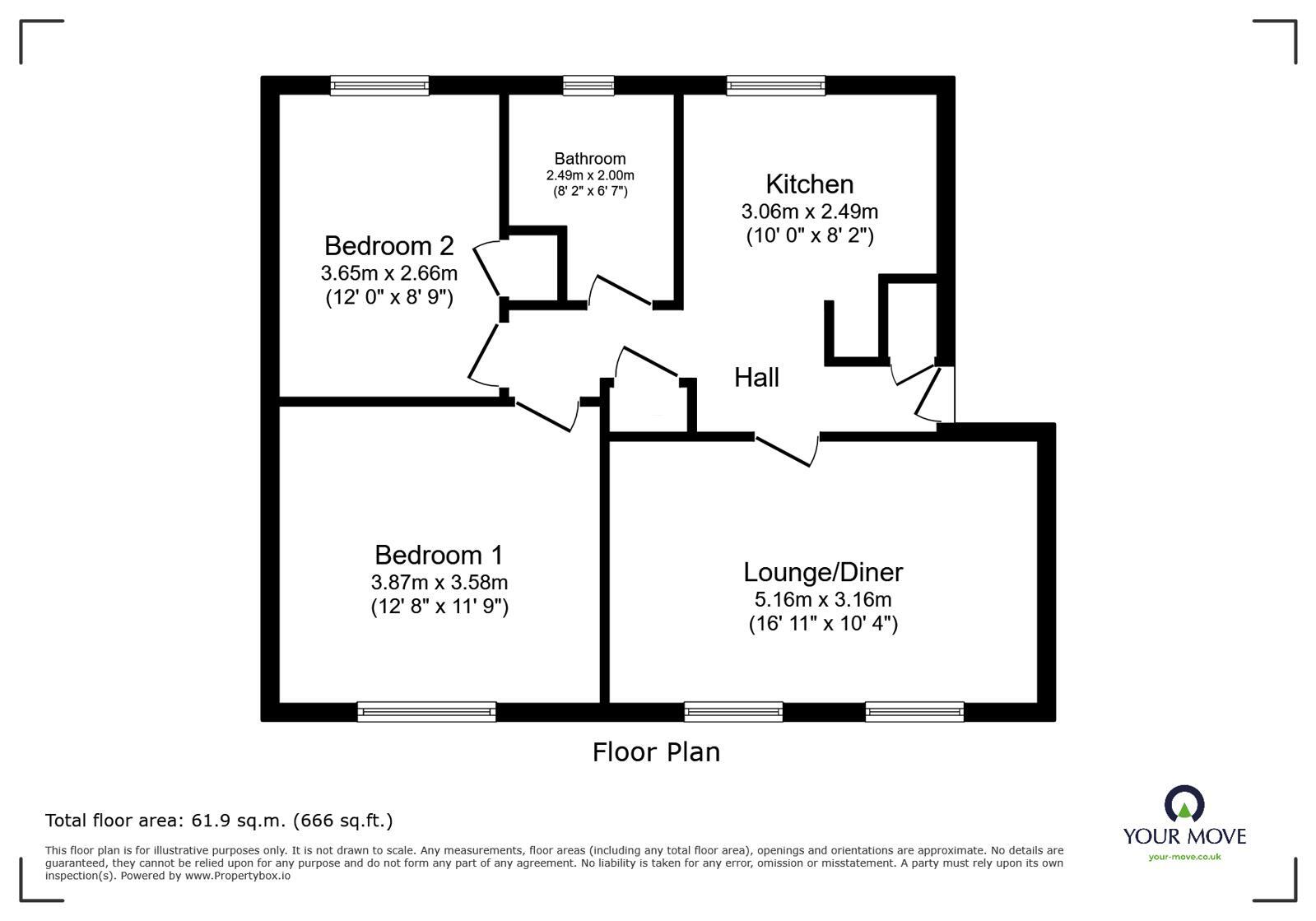 Floorplan of 2 bedroom Flat for sale, Haymeads, Welwyn Garden City, Hertfordshire, AL8