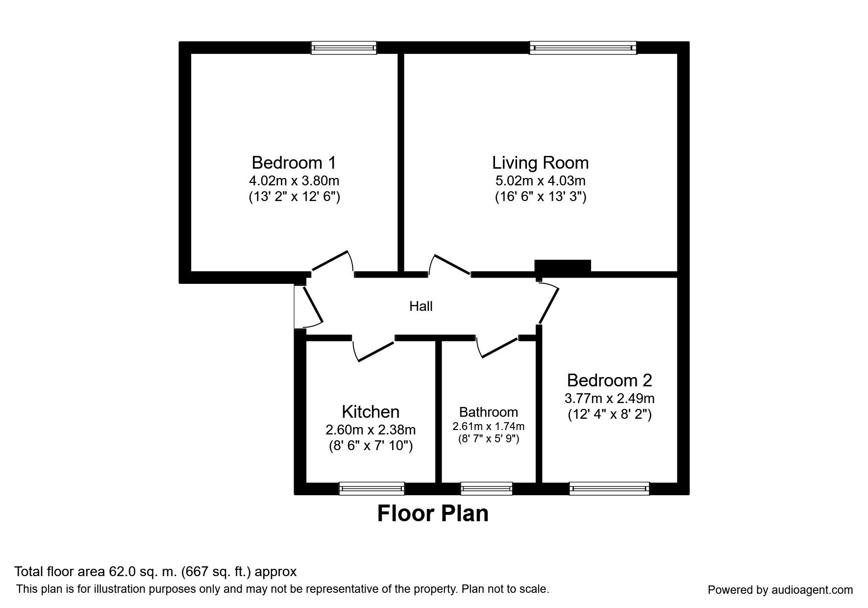 Floorplan of 2 bedroom Flat to rent, Cambridge Road, Hitchin, Hertfordshire, SG4
