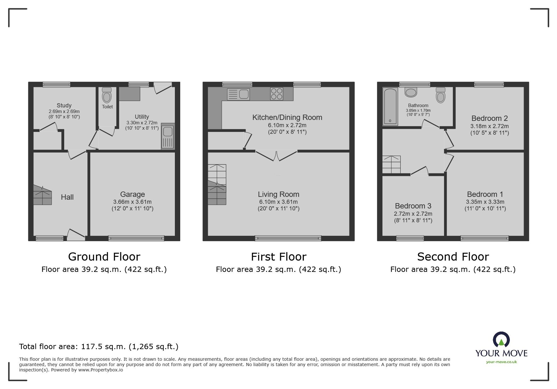Floorplan of 3 bedroom Mid Terrace House to rent, Bells Lane, Hoo, Kent, ME3