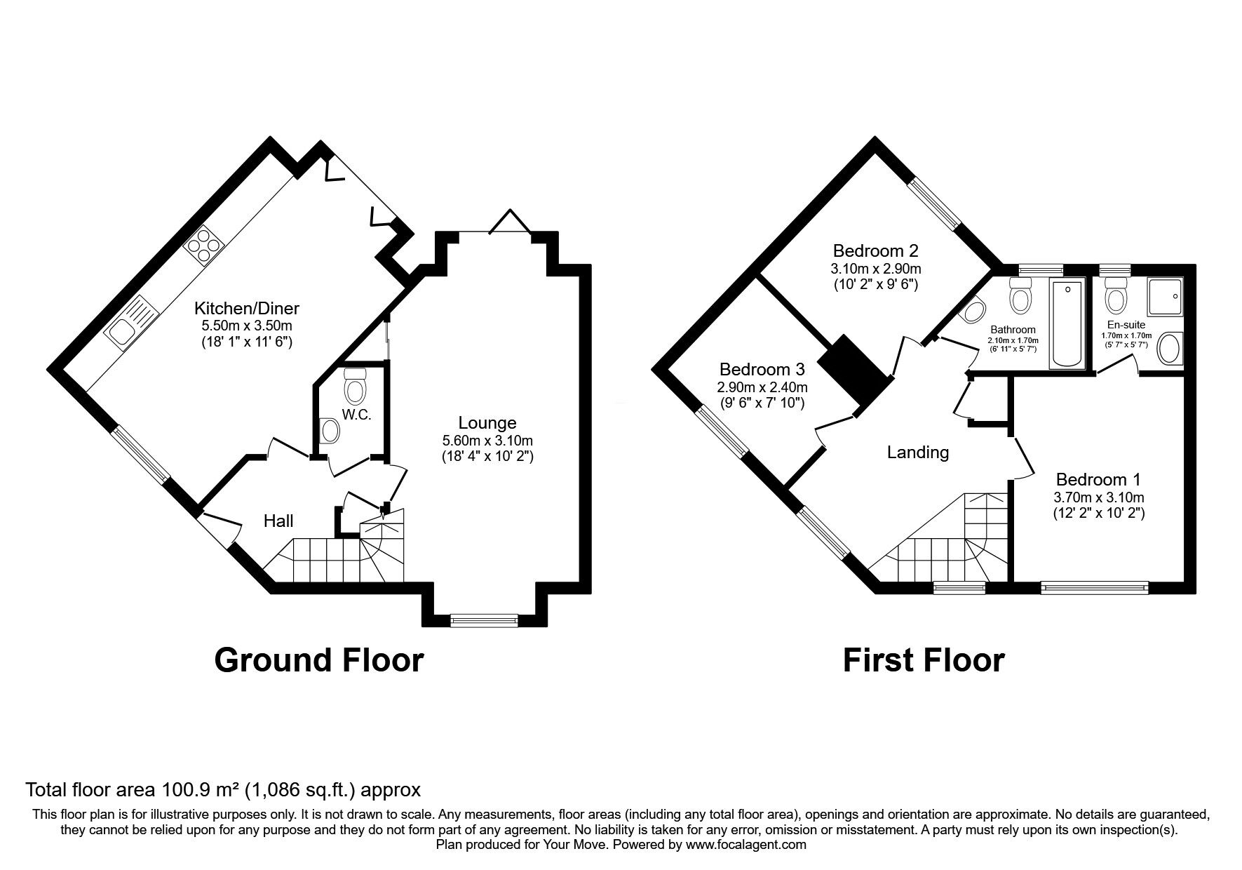 Floorplan of 3 bedroom End Terrace House for sale, Searchlight Heights, Chattenden, Kent, ME3