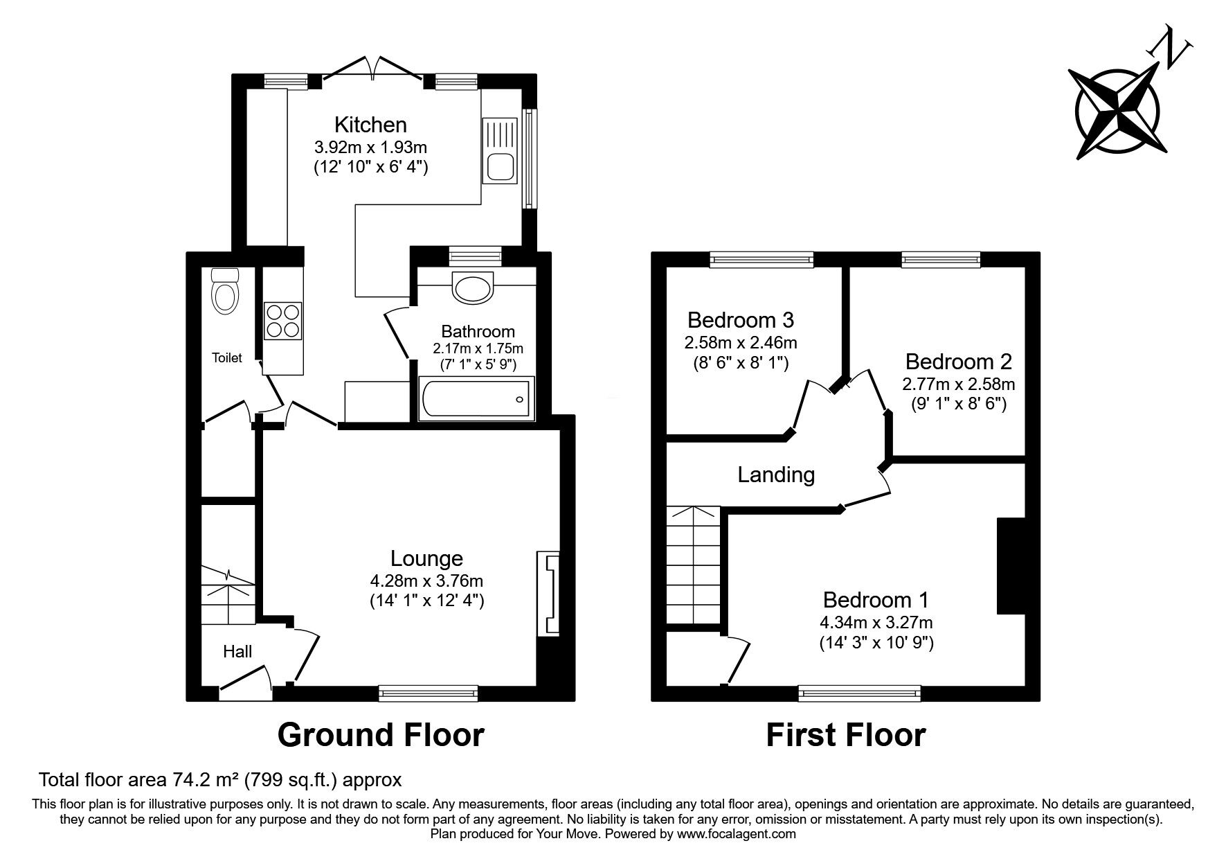 Floorplan of 3 bedroom Mid Terrace House for sale, Hatfield Road, Rochester, Kent, ME2