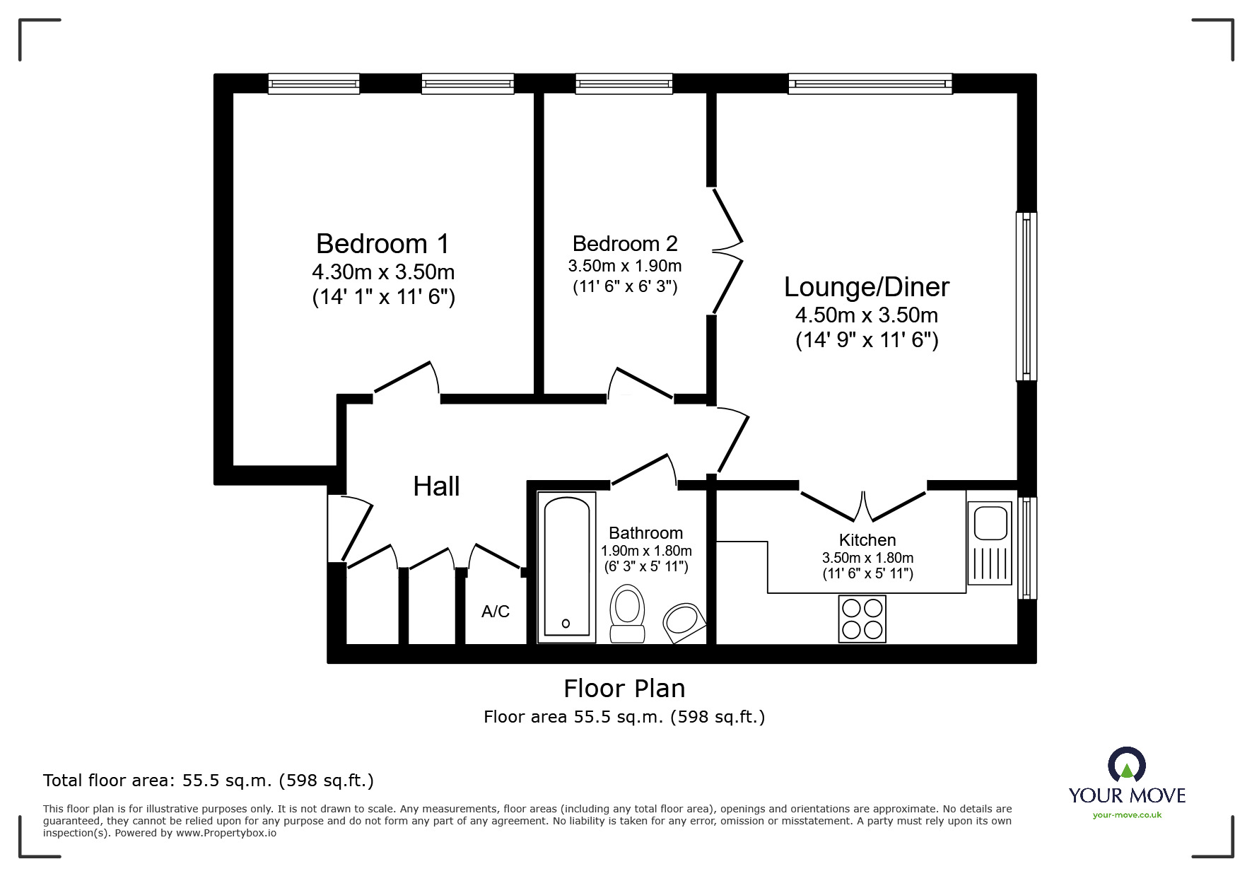 Floorplan of 2 bedroom  Flat for sale, Willow Grange, Tilley Close, Rochester, ME3