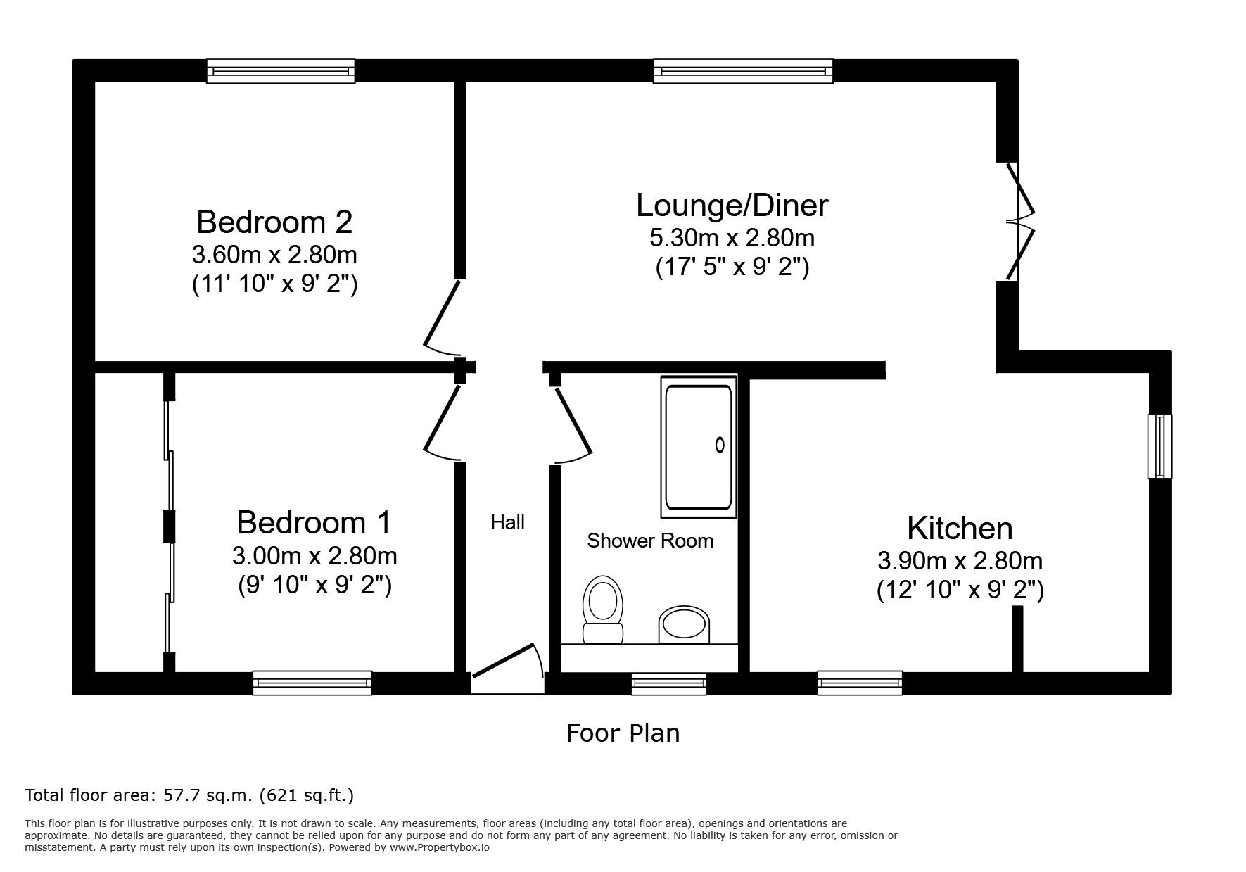 Floorplan of 2 bedroom Park Home Property for sale, Hoo Marina Park, Vicarage Lane, Rochester, ME3