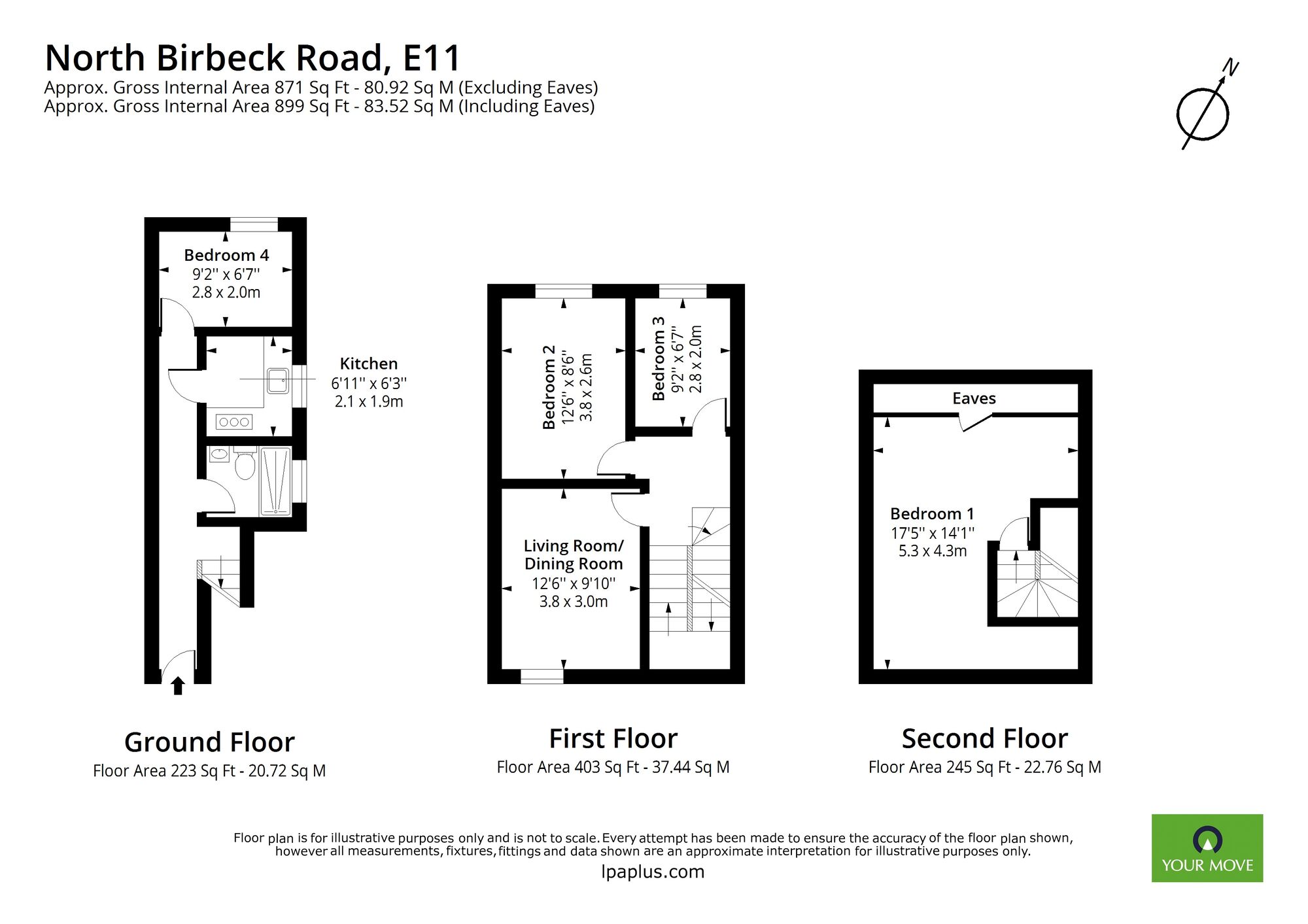 Floorplan of 3 bedroom Flat for sale, North Birbeck, Leytonstone, London, E11