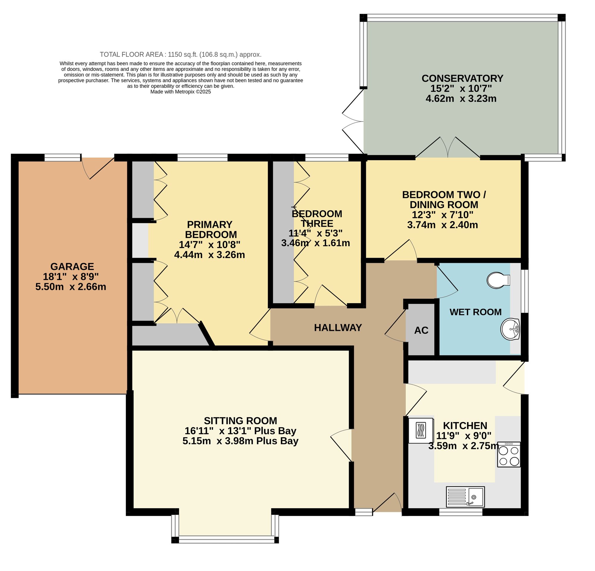 Floorplan of 3 bedroom Link Detached Bungalow for sale, Oaktree Way, Harleston, Norfolk, IP20