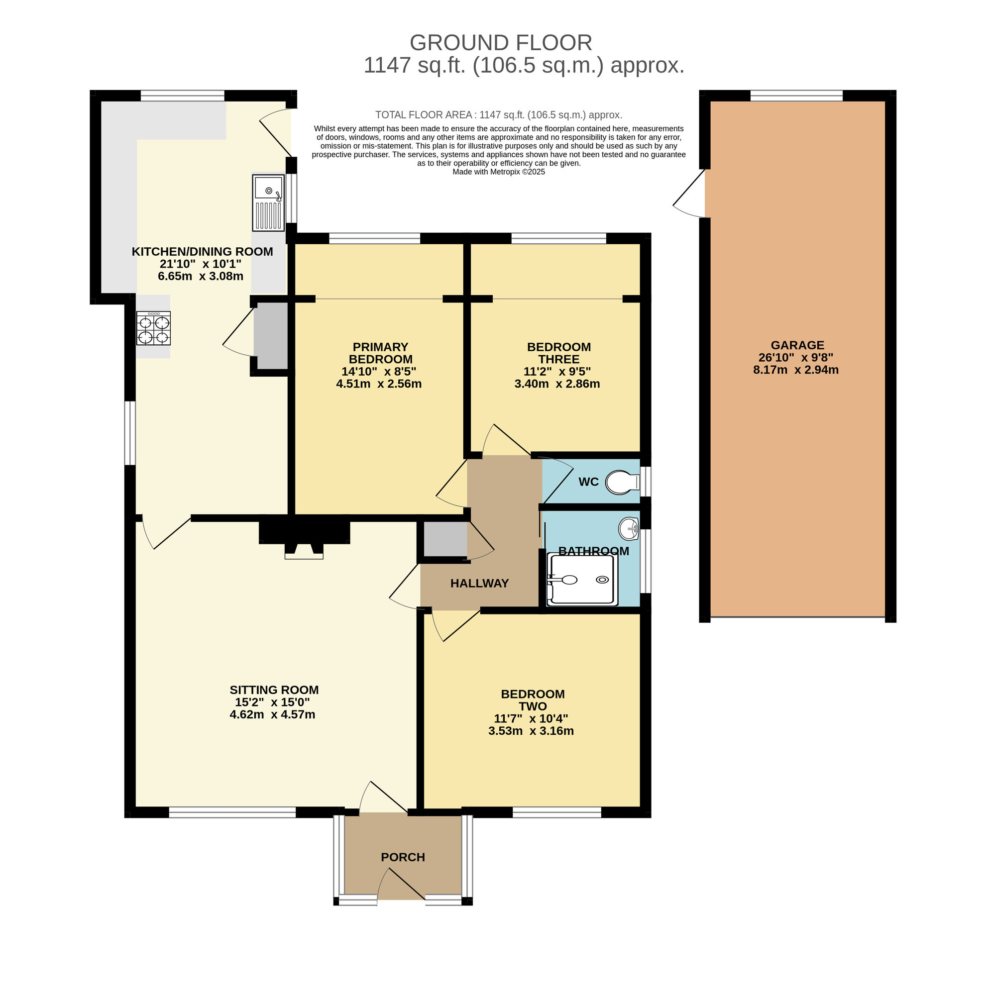 Floorplan of 3 bedroom Detached Bungalow for sale, Jays Green, Harleston, Norfolk, IP20