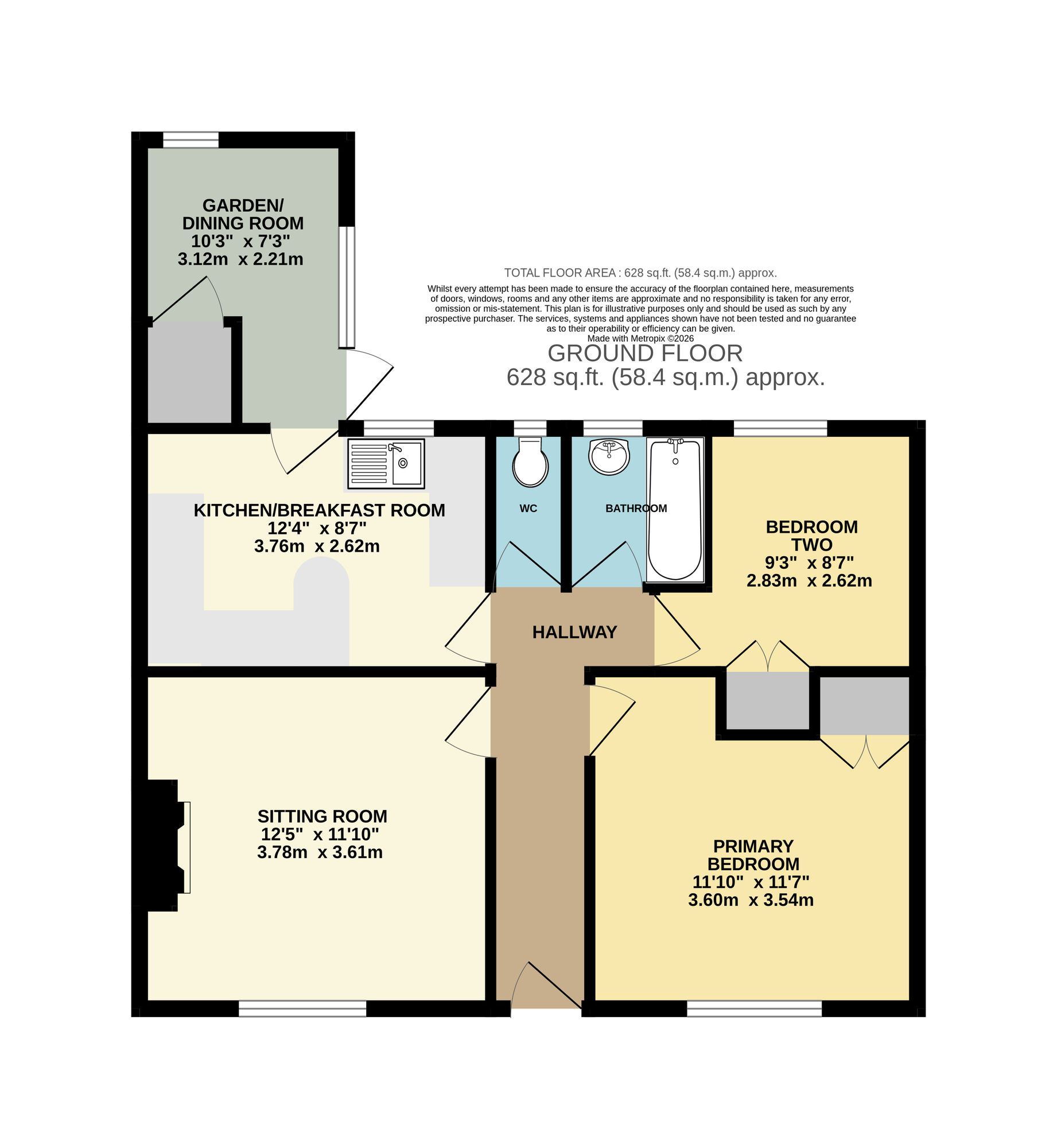 Floorplan of 2 bedroom Link Detached Bungalow for sale, Paddock Road, Harleston, Norfolk, IP20