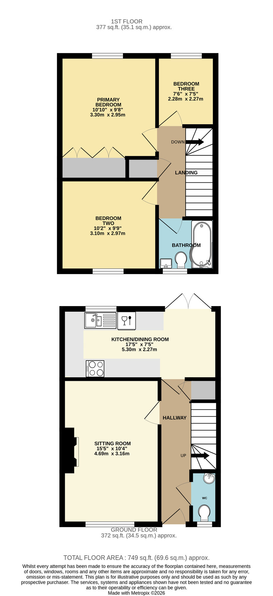 Floorplan of 3 bedroom End Terrace House for sale, Skinners Close, Metfield, Suffolk, IP20