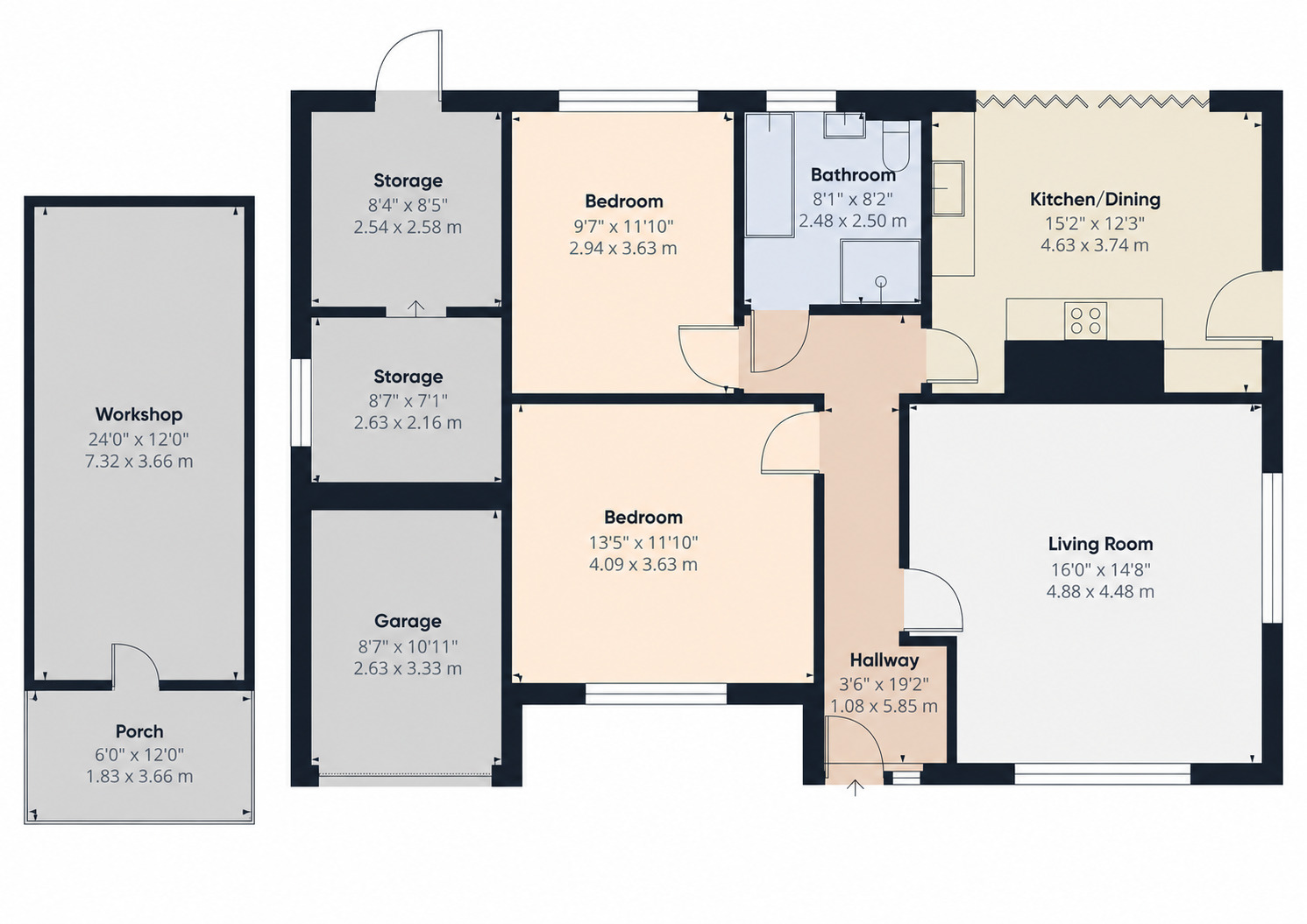 Floorplan of 2 bedroom Detached Bungalow for sale, St. Pauls Close, Brockdish, Norfolk, IP21