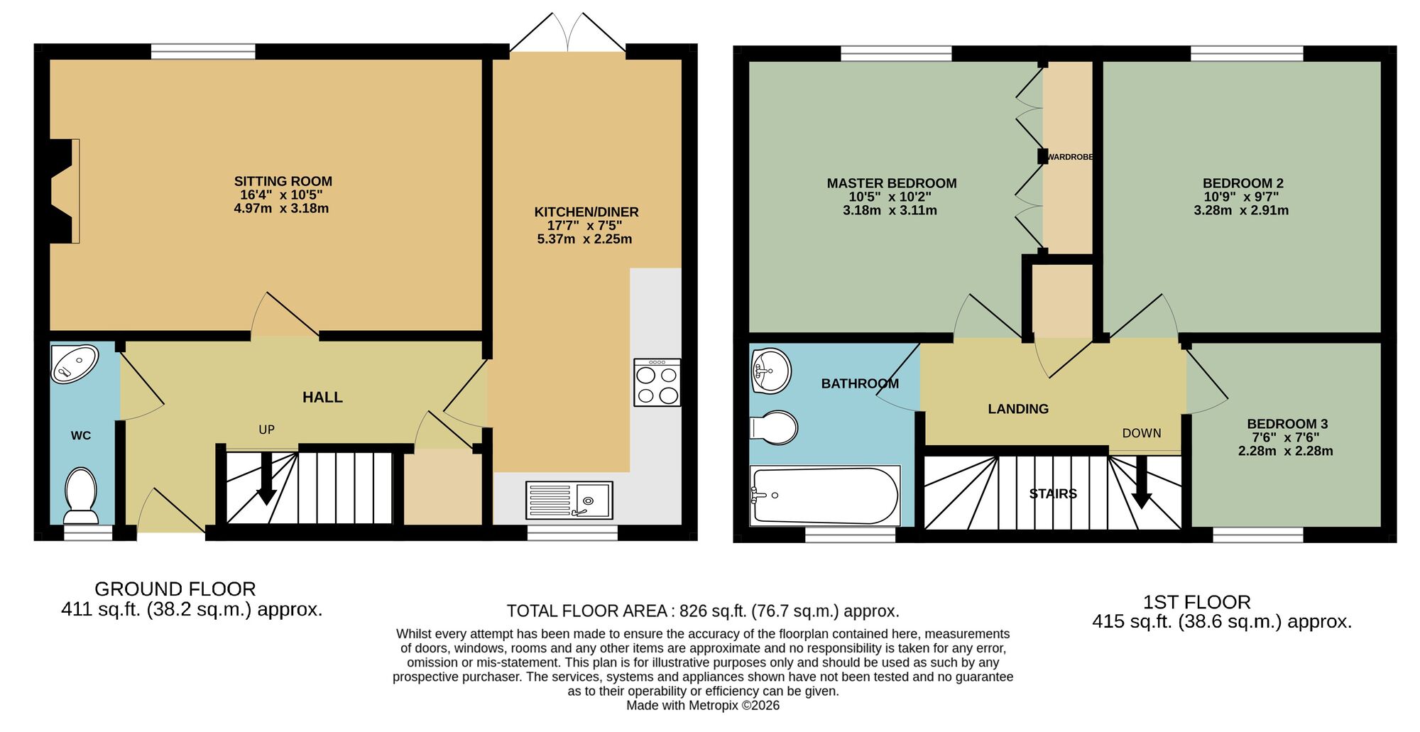 Floorplan of 3 bedroom End Terrace House for sale, Skinners Close, Metfield, Suffolk, IP20