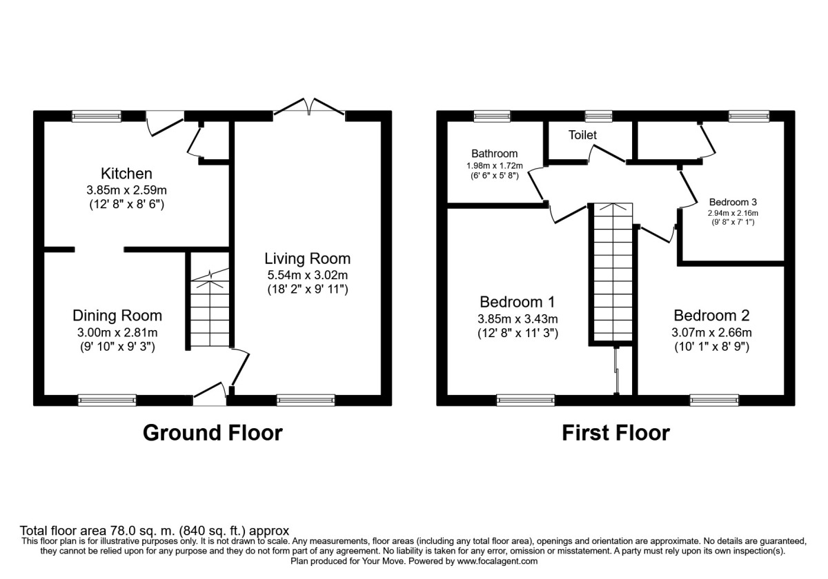 Floorplan of 3 bedroom Mid Terrace House to rent, Tewkesbury, Skelmersdale, Lancashire, WN8