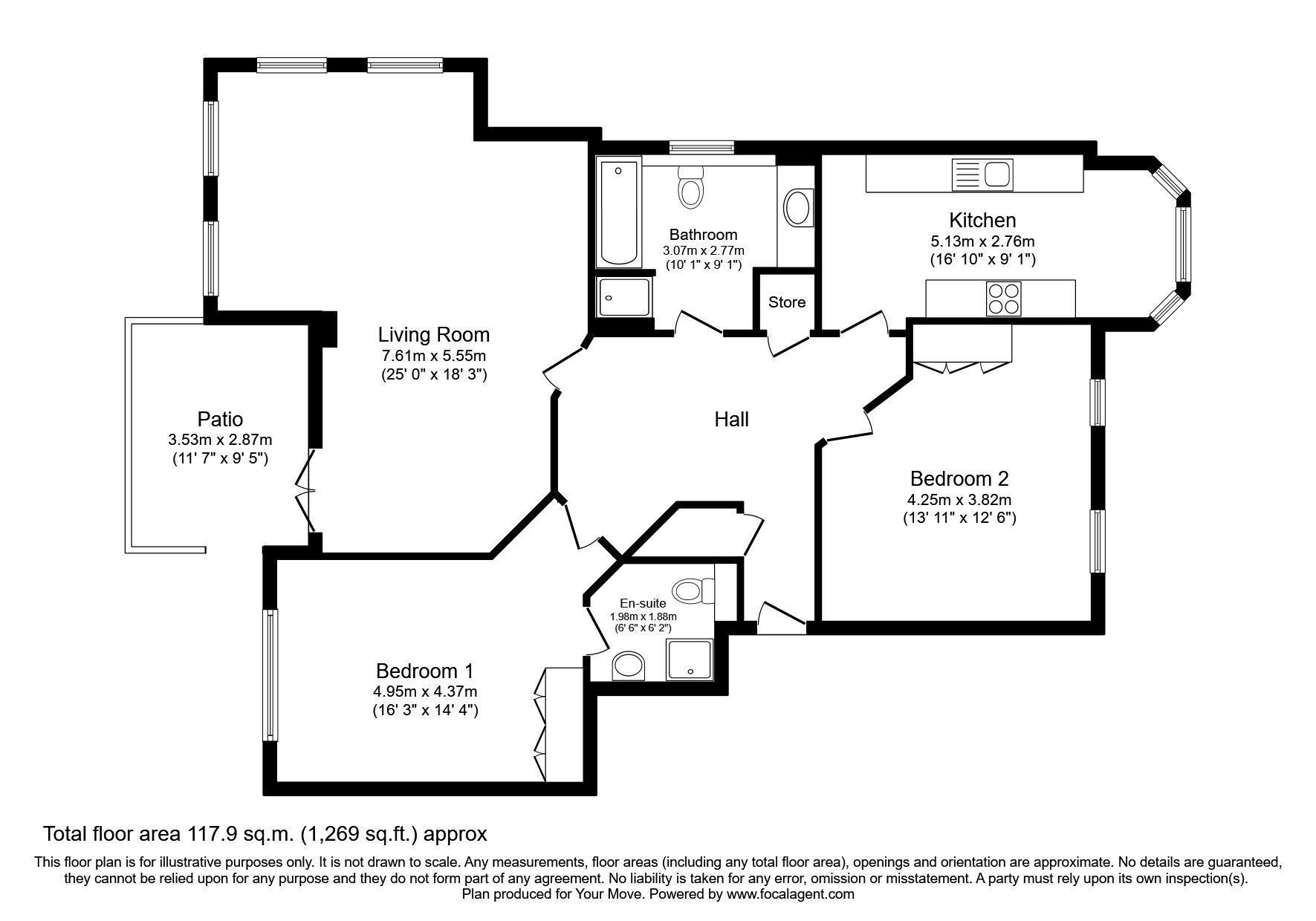 Floorplan of 2 bedroom Flat to rent, Chestnut Court, Penners Gardens, Surbiton, KT6