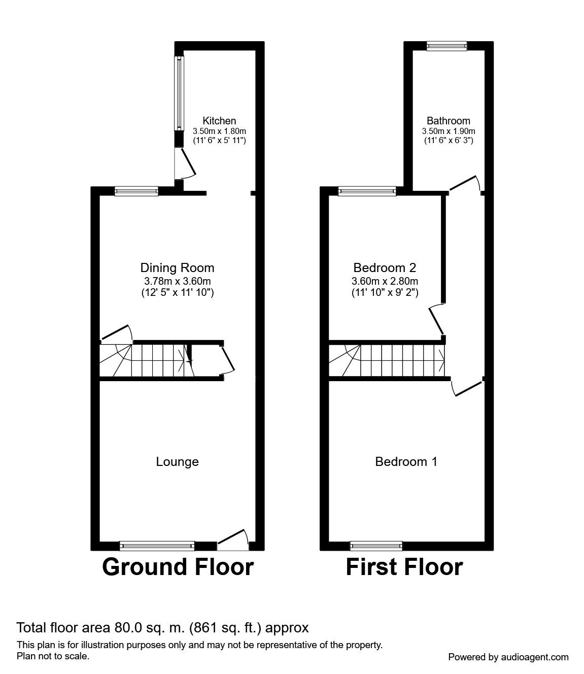 Floorplan of 2 bedroom Mid Terrace House to rent, Springfield Gardens, Ilkeston, Derbyshire, DE7