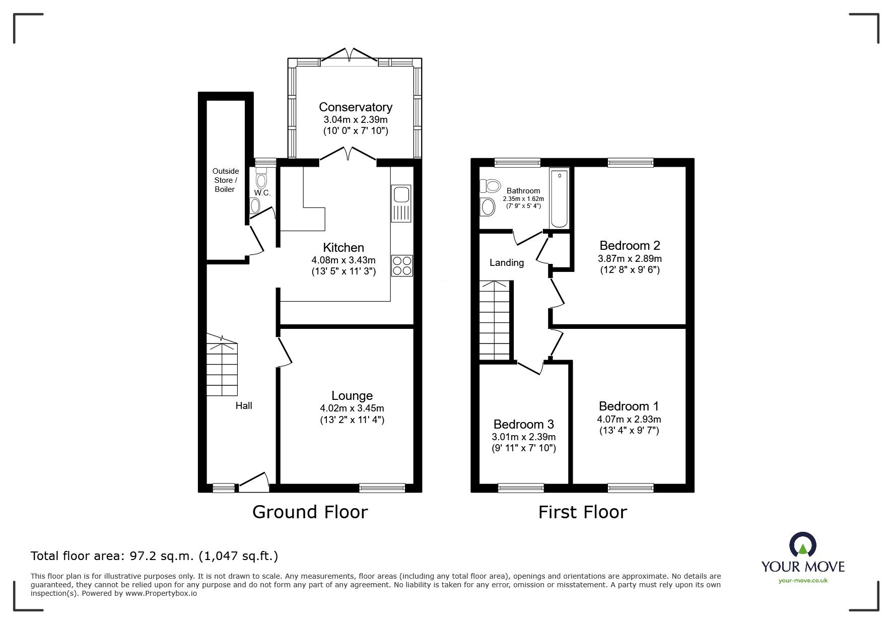 Floorplan of 3 bedroom End Terrace House for sale, Ockbrook Court, Derbyshire, DE7