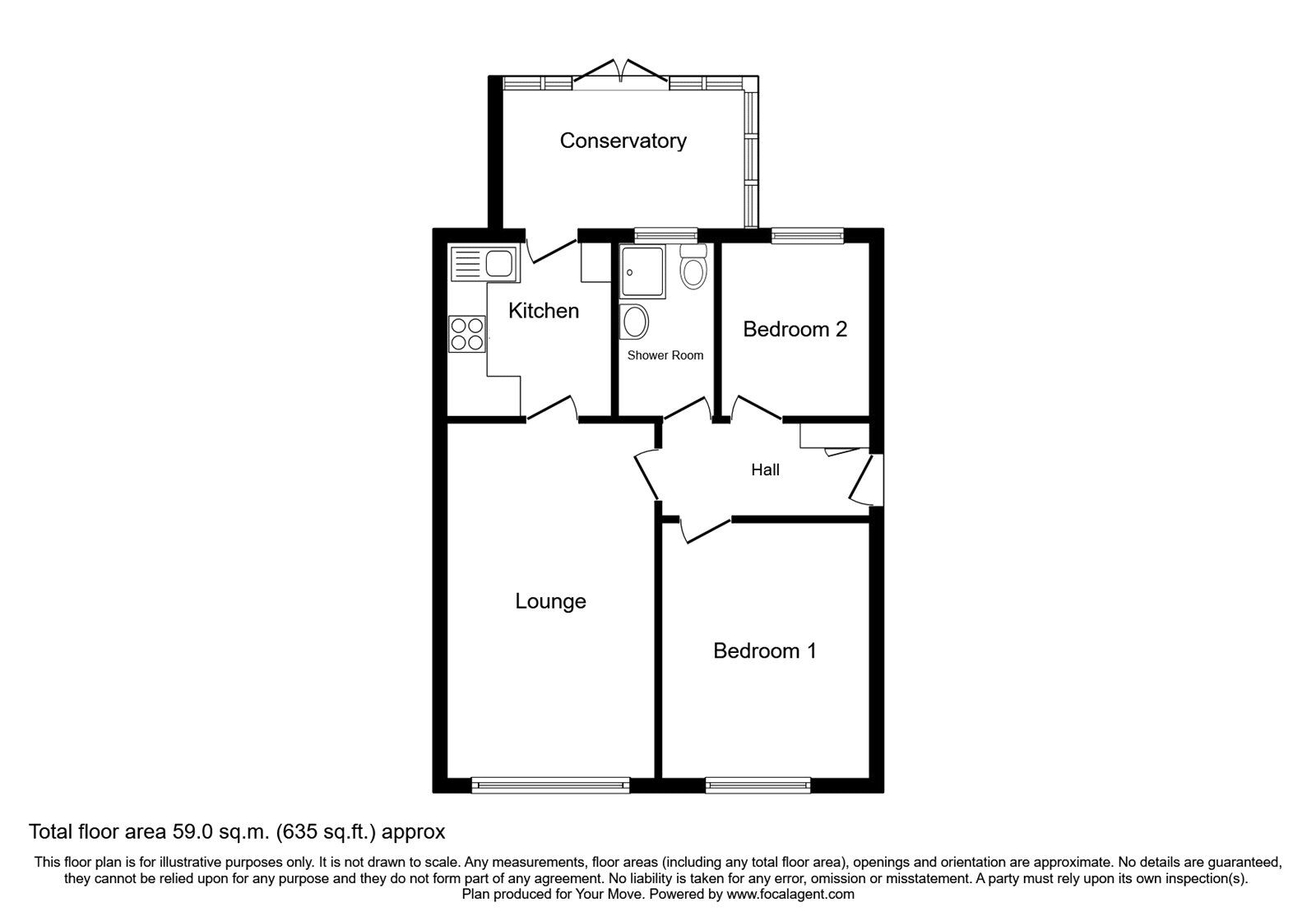 Floorplan of 2 bedroom Semi Detached Bungalow for sale, Queen Elizabeth Way, Ilkeston, Derbyshire, DE7