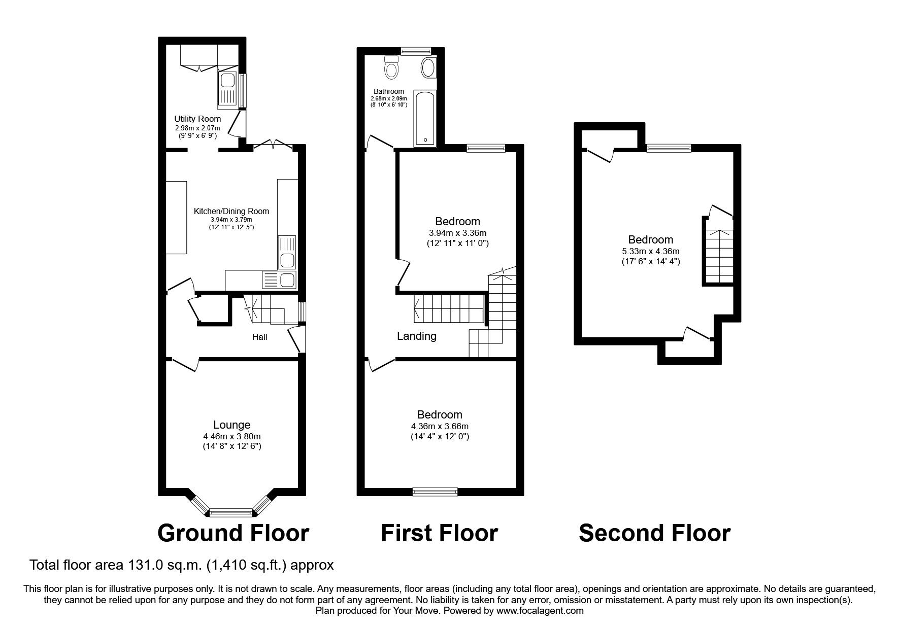 Floorplan of 3 bedroom Mid Terrace House to rent, Montague Road, Hucknall, Nottinghamshire, NG15