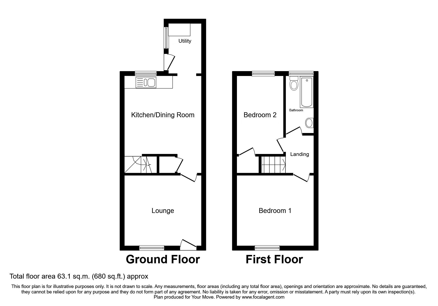 Floorplan of 2 bedroom End Terrace House for sale, Wesley Street, Ilkeston, Derbyshire, DE7