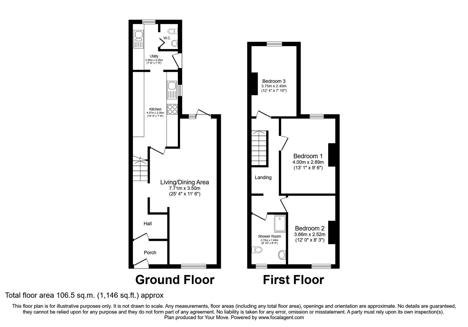 Floorplan of 3 bedroom End Terrace House for sale, Stamford Street, Ilkeston, Derbyshire, DE7