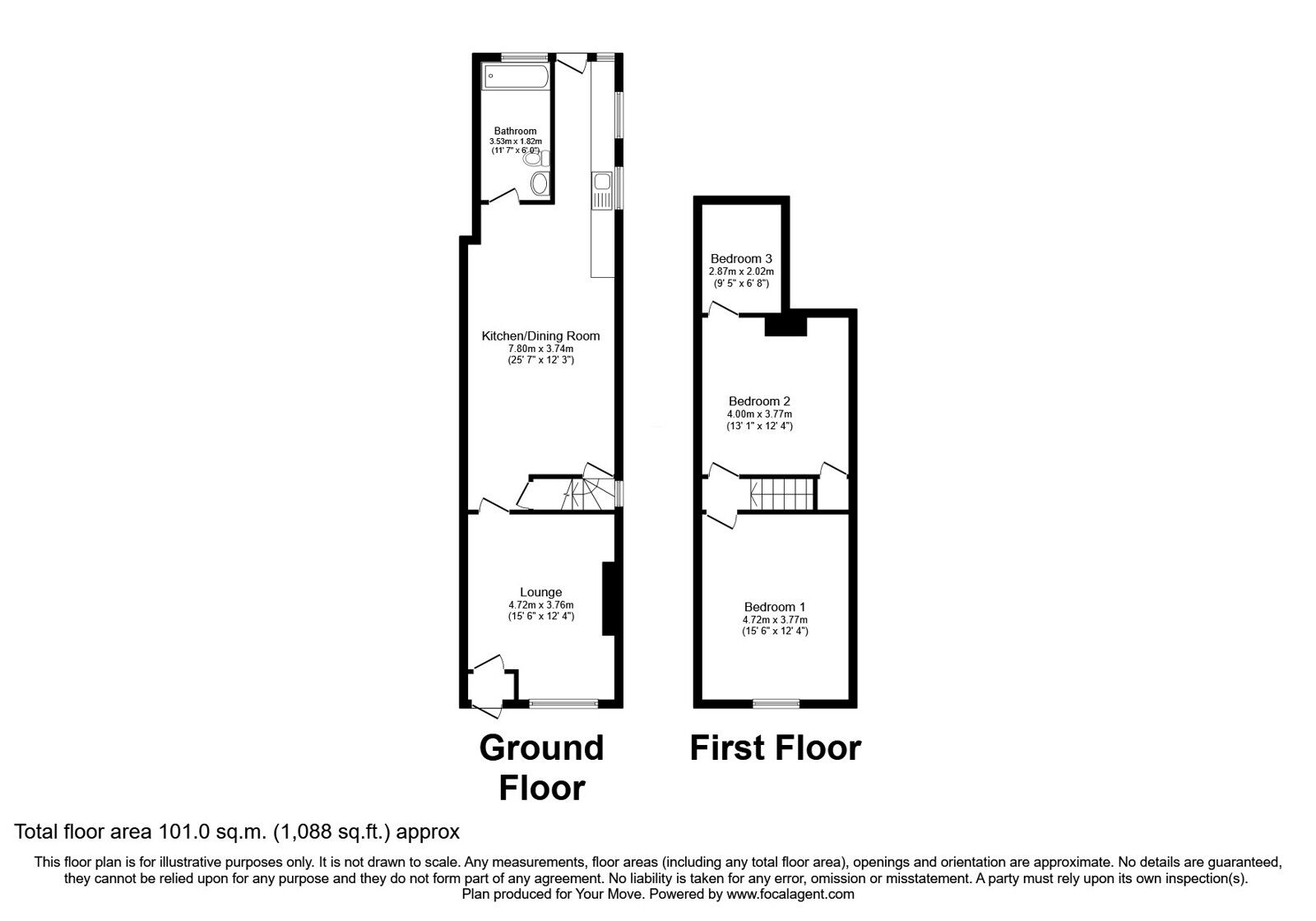 Floorplan of 3 bedroom Semi Detached House for sale, Newdigate Street, West Hallam, Derbyshire, DE7
