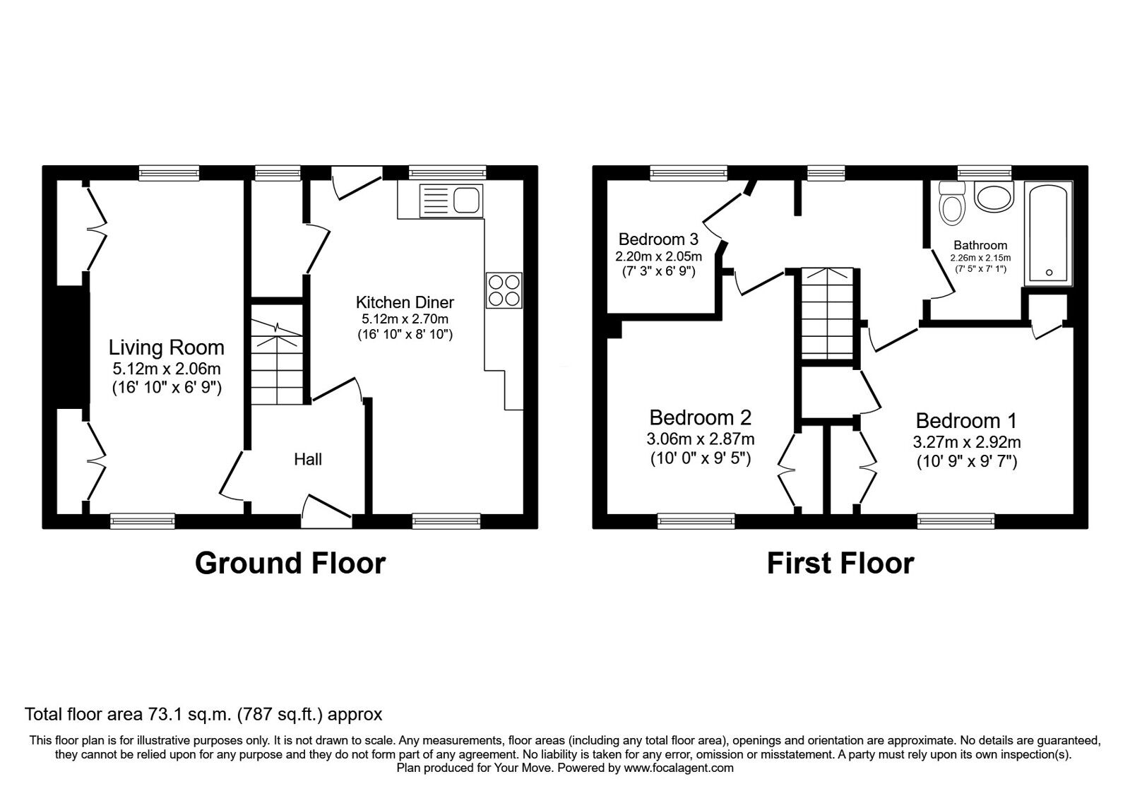 Floorplan of 3 bedroom Mid Terrace House for sale, Kenilworth Drive, Ilkeston, Derbyshire, DE7