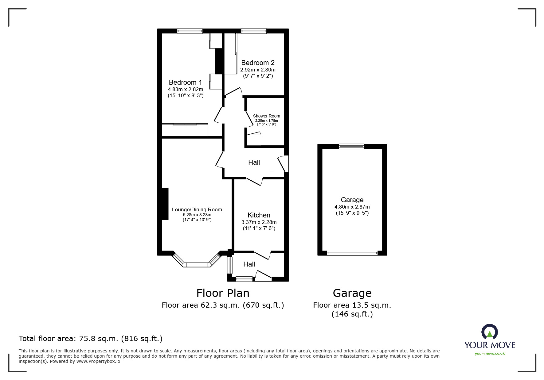 Floorplan of 2 bedroom Detached Bungalow for sale, Rossendale, Ilkeston, Derbyshire, DE7