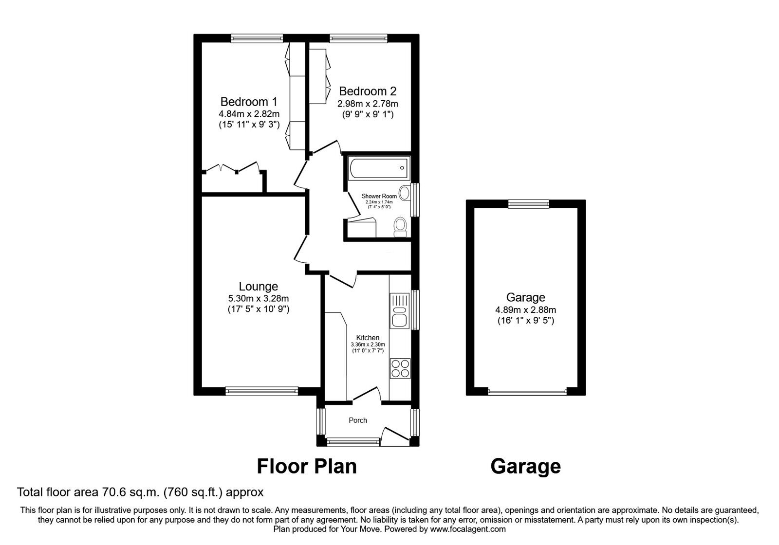 Floorplan of 2 bedroom Detached Bungalow for sale, Rossendale, Ilkeston, Derbyshire, DE7