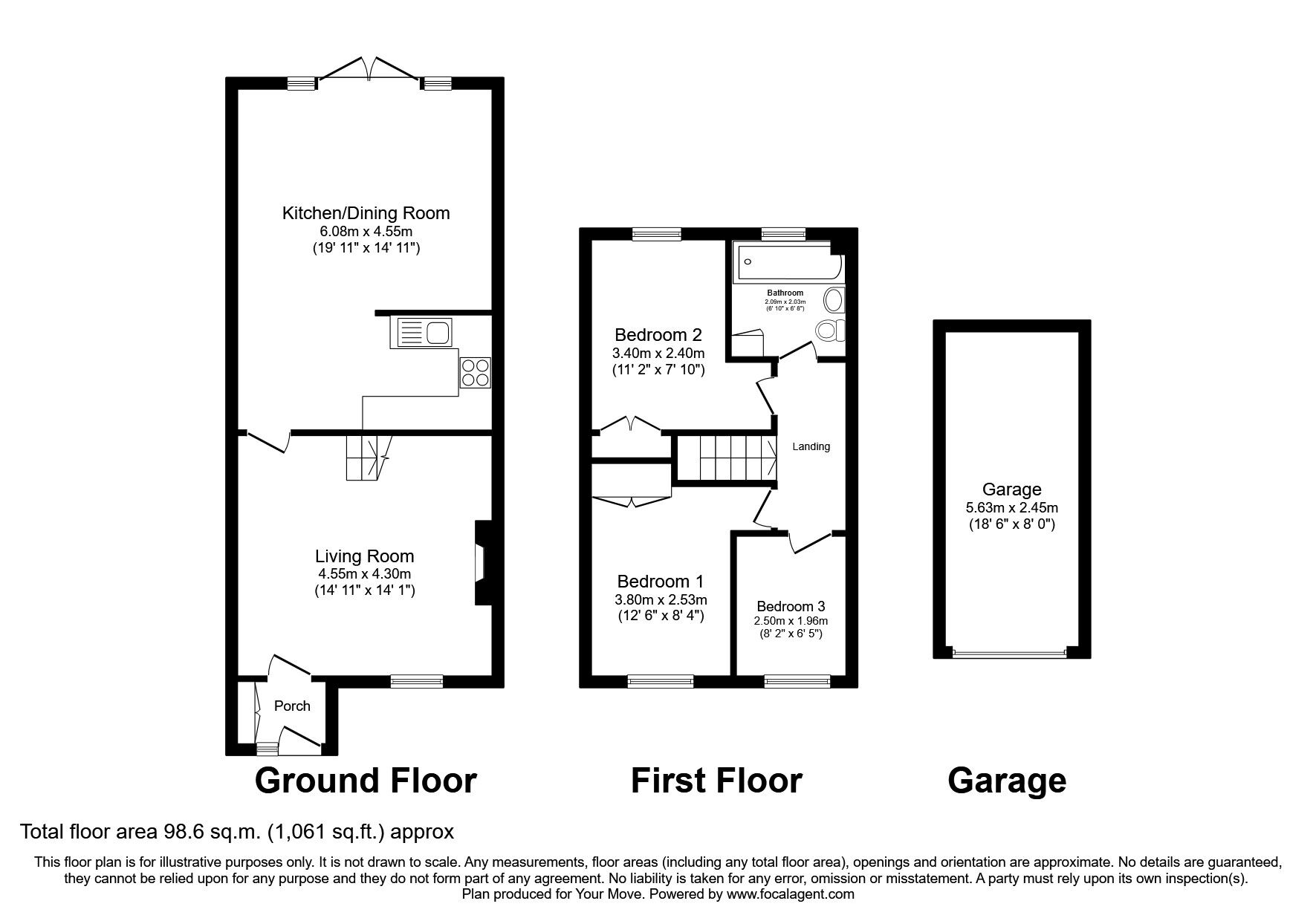 Floorplan of 3 bedroom End Terrace House for sale, Hallam Way, West Hallam, Derbyshire, DE7