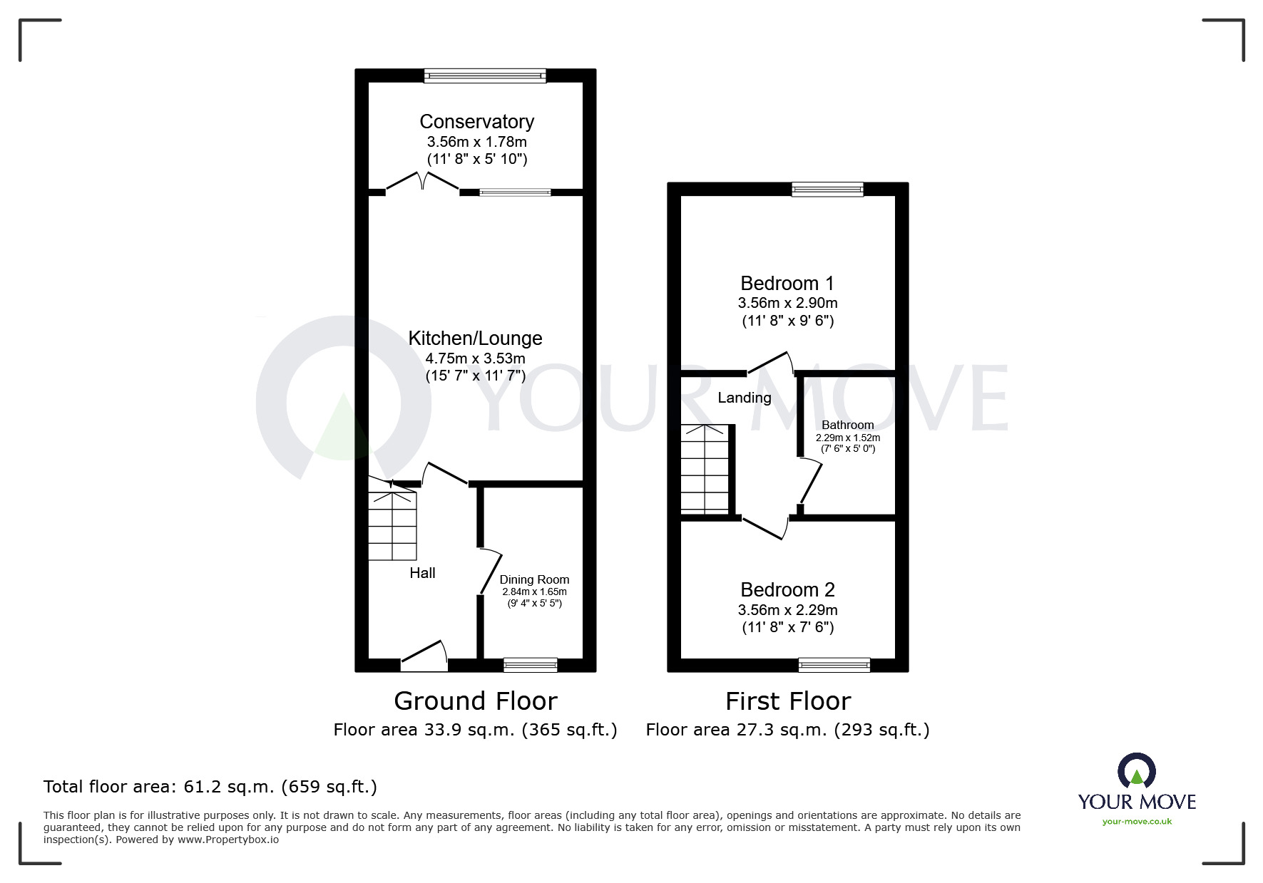Floorplan of 2 bedroom Mid Terrace House to rent, Clinton Court, Nottingham, Nottinghamshire, NG1