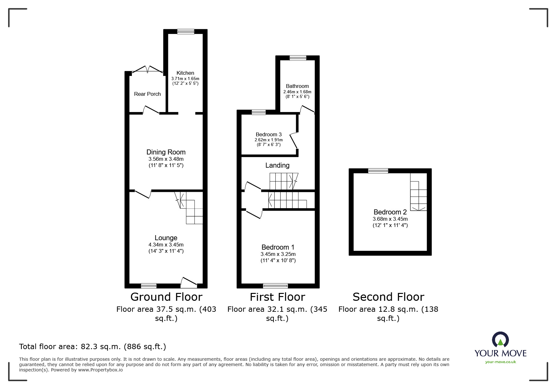 Floorplan of 3 bedroom Mid Terrace House to rent, Byron Street, Ilkeston, Derbyshire, DE7