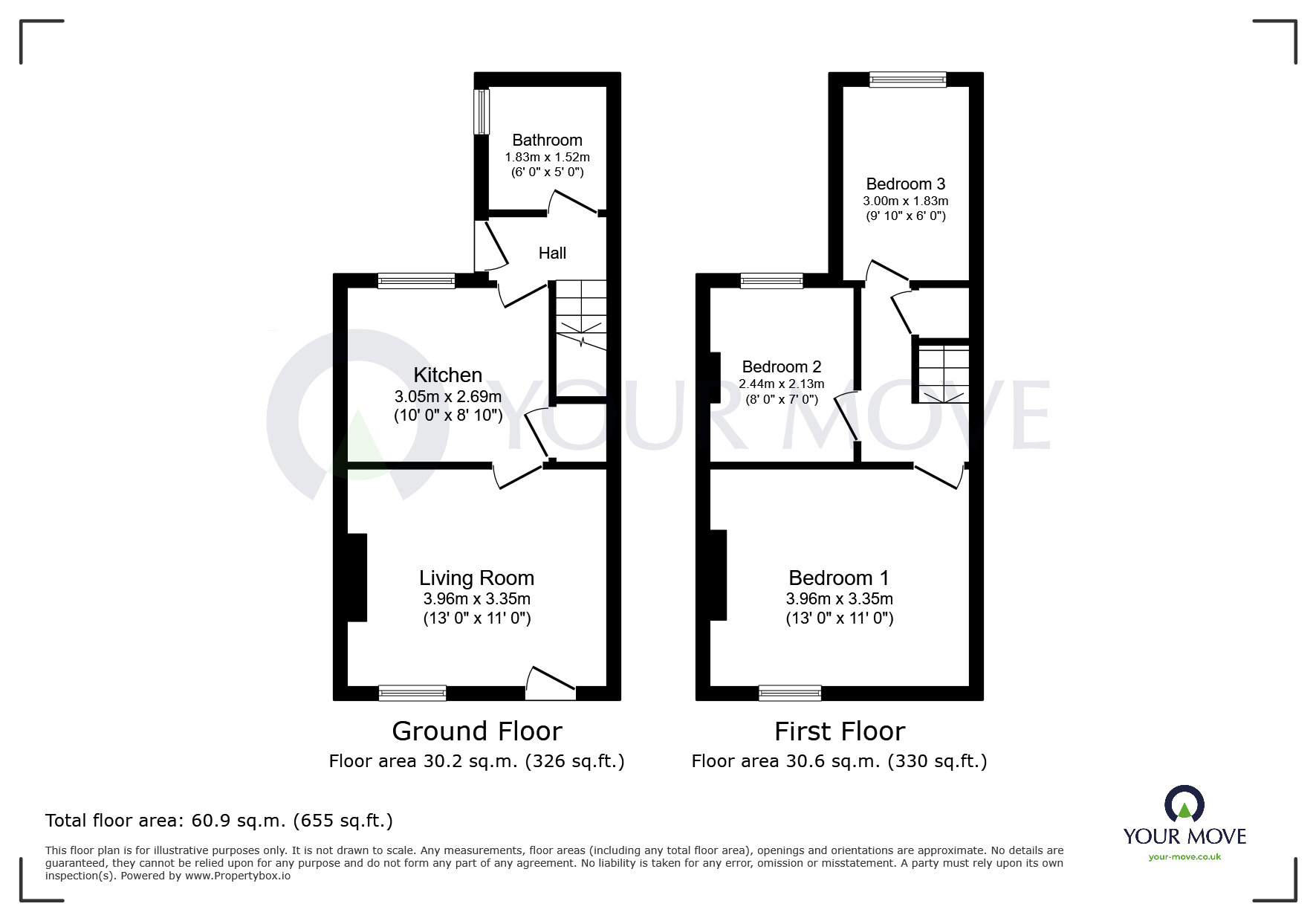 Floorplan of 3 bedroom End Terrace House to rent, Nottingham Road, Somercotes, Derbyshire, DE55
