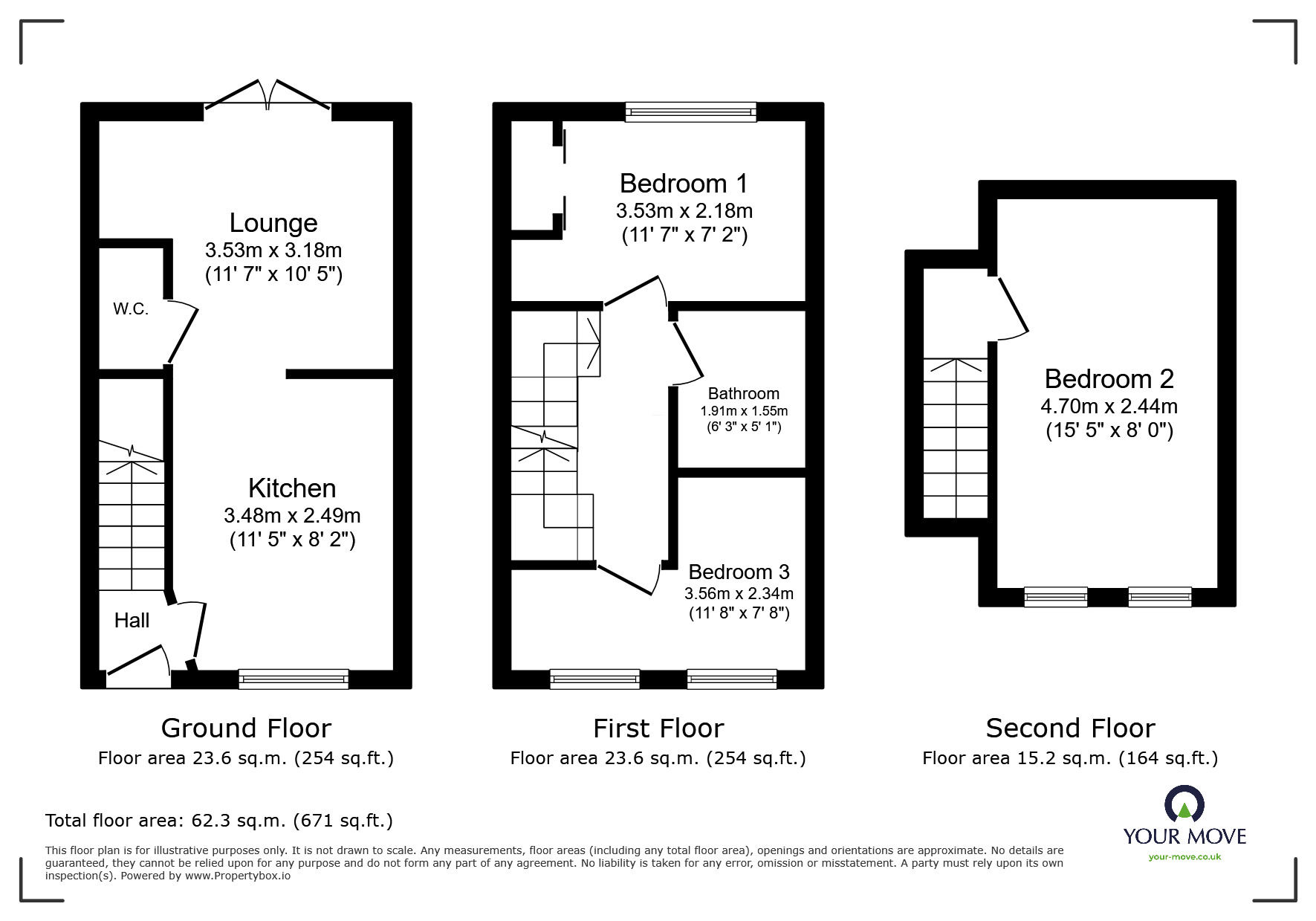 Floorplan of 3 bedroom Mid Terrace House to rent, Marsh Drive, Awsworth, Derbyshire, NG16