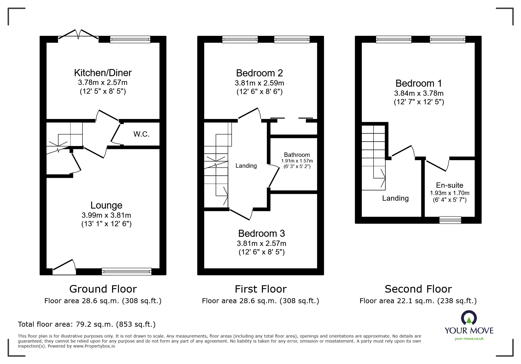 Floorplan of 3 bedroom Mid Terrace House to rent, Marsh Drive, Awsworth, Derbyshire, NG16