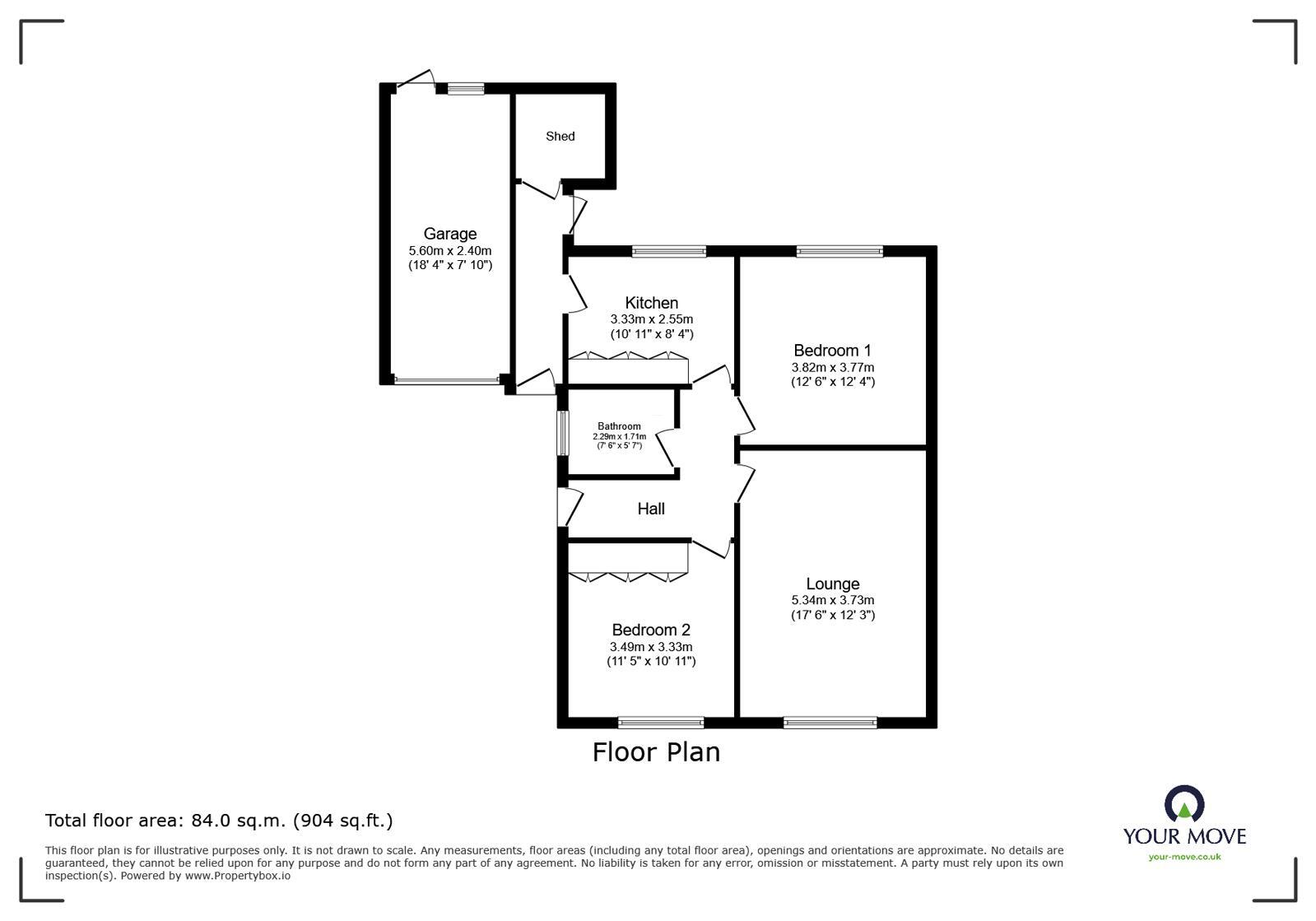 Floorplan of 2 bedroom Detached Bungalow for sale, Hermitage Walk, Ilkeston, Derbyshire, DE7