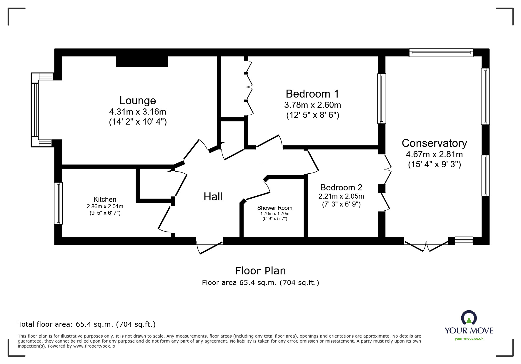 Floorplan of 2 bedroom Detached Bungalow for sale, Derwent Avenue, West Hallam, Derbyshire, DE7