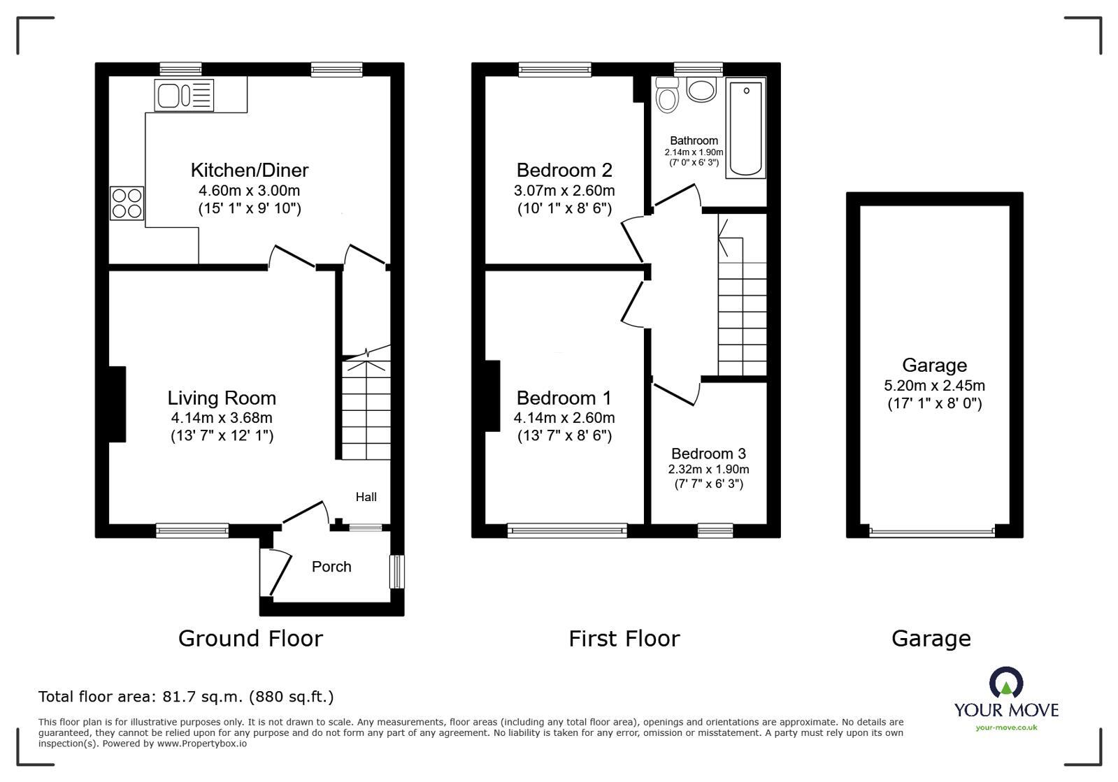 Floorplan of 3 bedroom Semi Detached House for sale, Attewell Road, Awsworth, NG16
