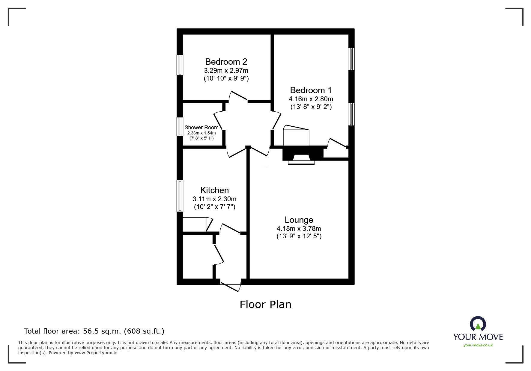 Floorplan of 2 bedroom Flat to rent, Bunting Close, Ilkeston, Derbyshire, DE7