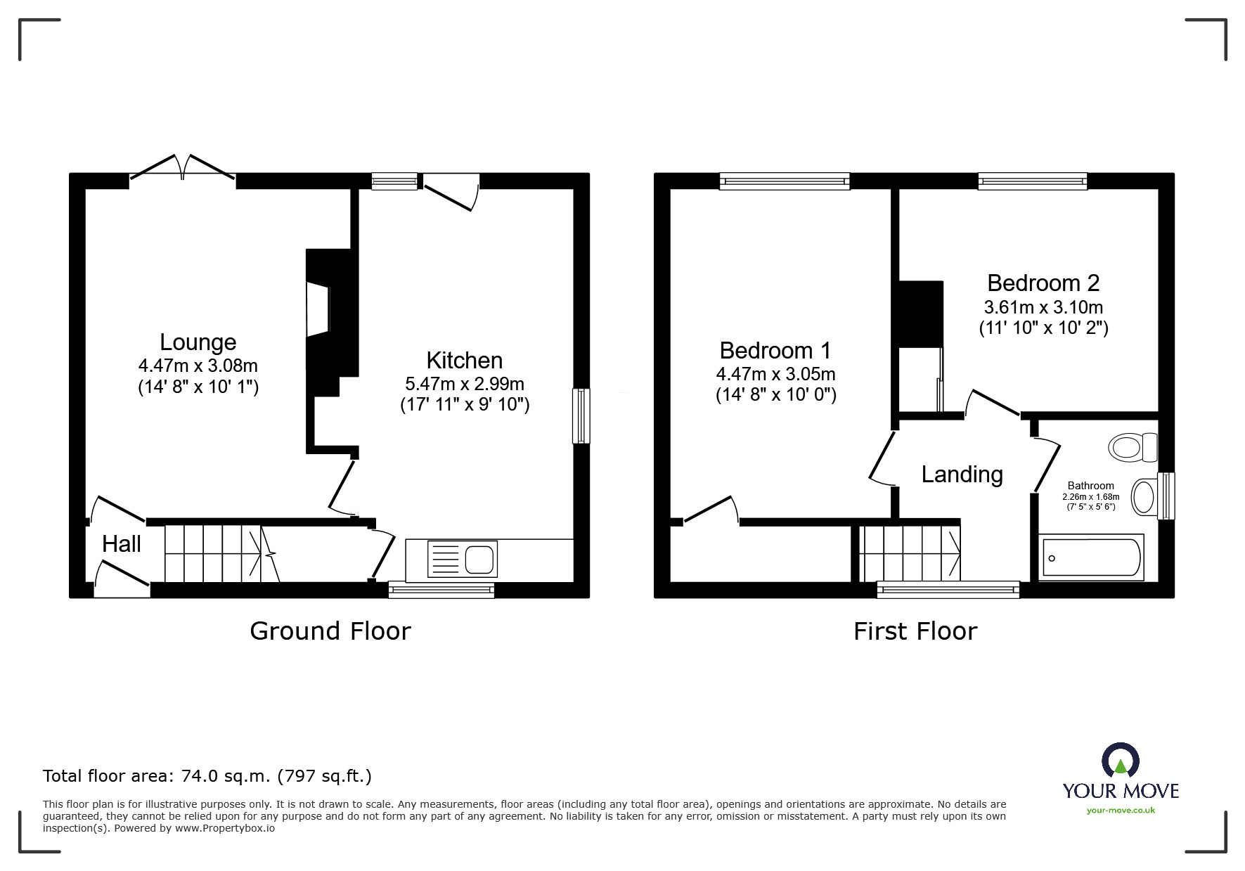 Floorplan of 2 bedroom Semi Detached House for sale, Peveril Road, Tibshelf, Derbyshire, DE55