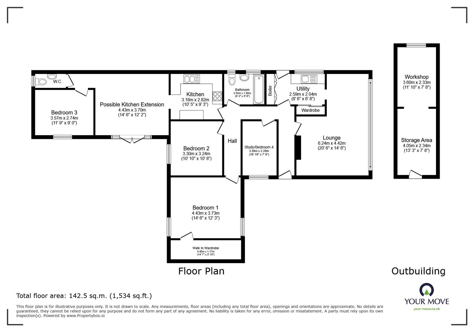 Floorplan of 4 bedroom Detached Bungalow for sale, Gorse Close, Newthorpe, Nottinghamshire, NG16