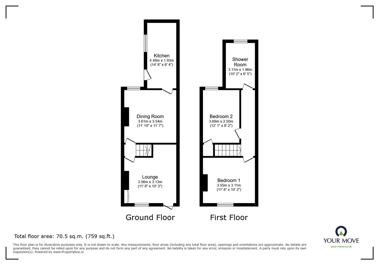 Floorplan of 2 bedroom Semi Detached House for sale, Devon Street, Ilkeston, Derbyshire, DE7