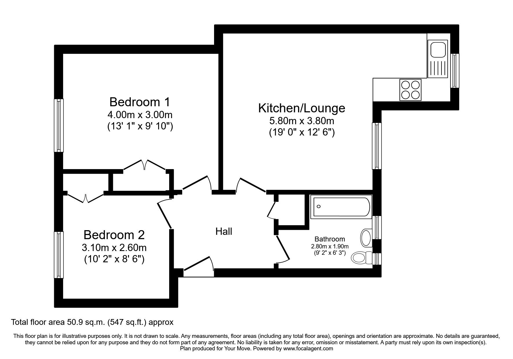 Floorplan of 2 bedroom  Flat to rent, Carlton Terrace, Millburn Road, Highland, IV2