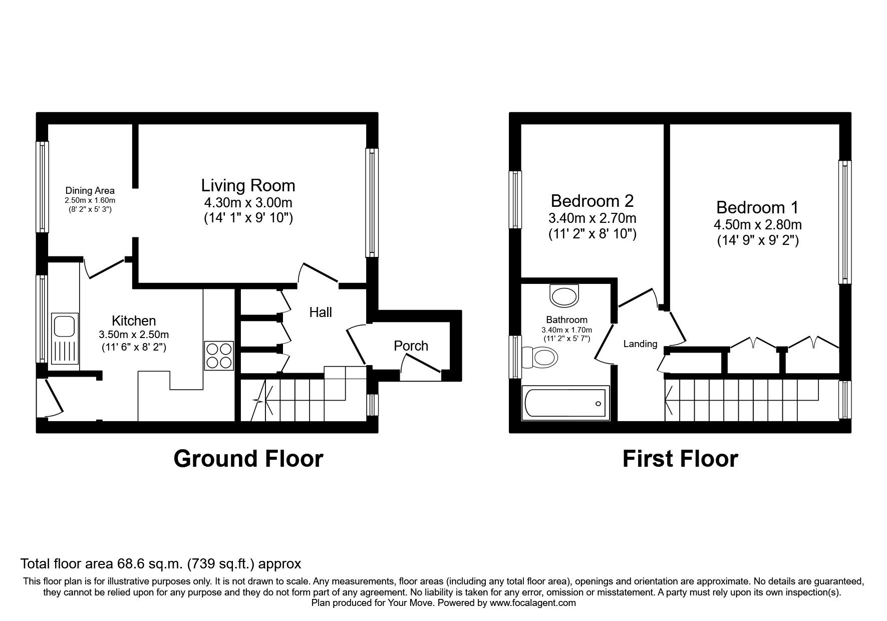 Floorplan of 2 bedroom Semi Detached House to rent, Carse Place, Kirkhill, Highland, IV5