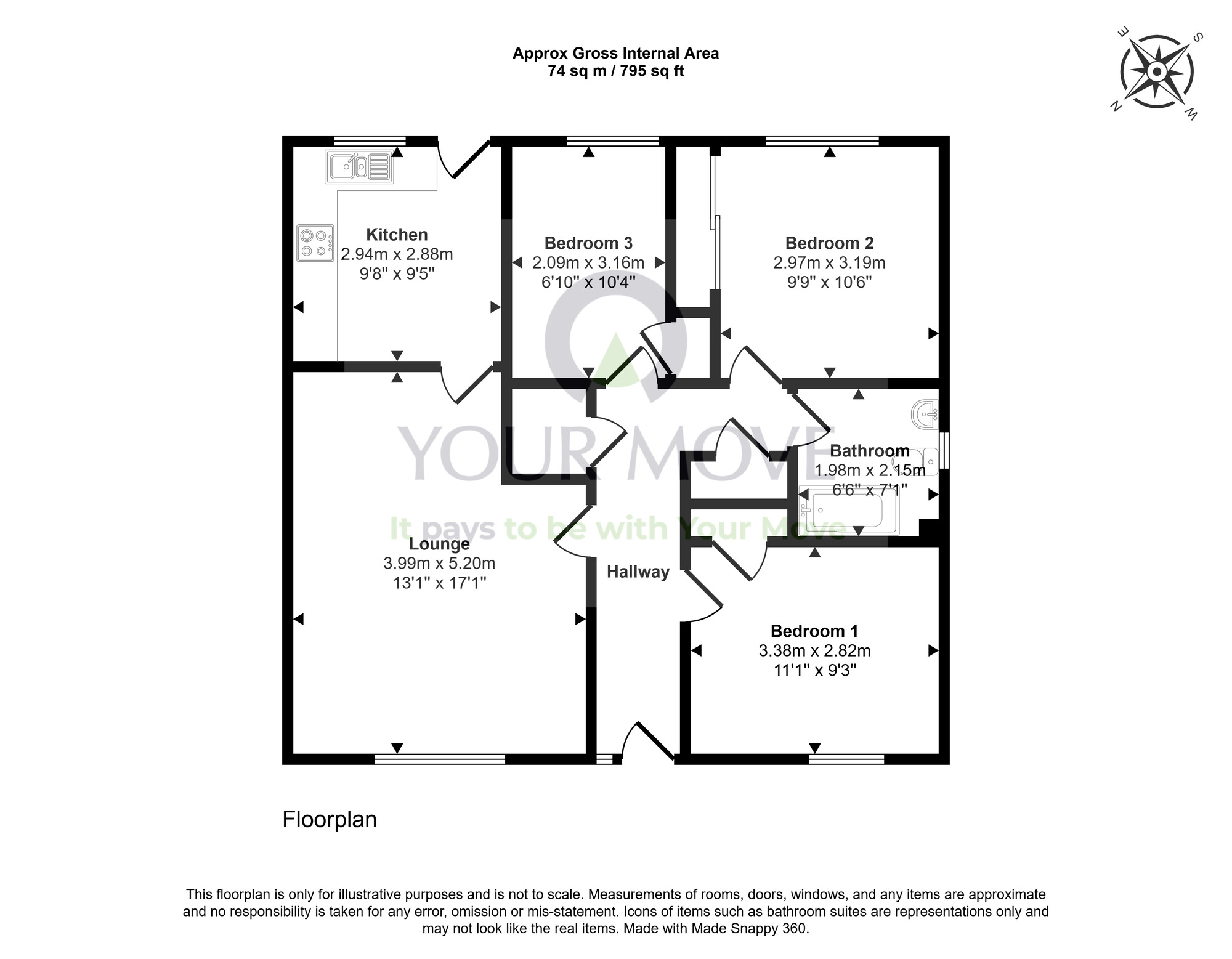 Floorplan of 3 bedroom Semi Detached Bungalow for sale, Burn Brae, Westhill, Highland, IV2