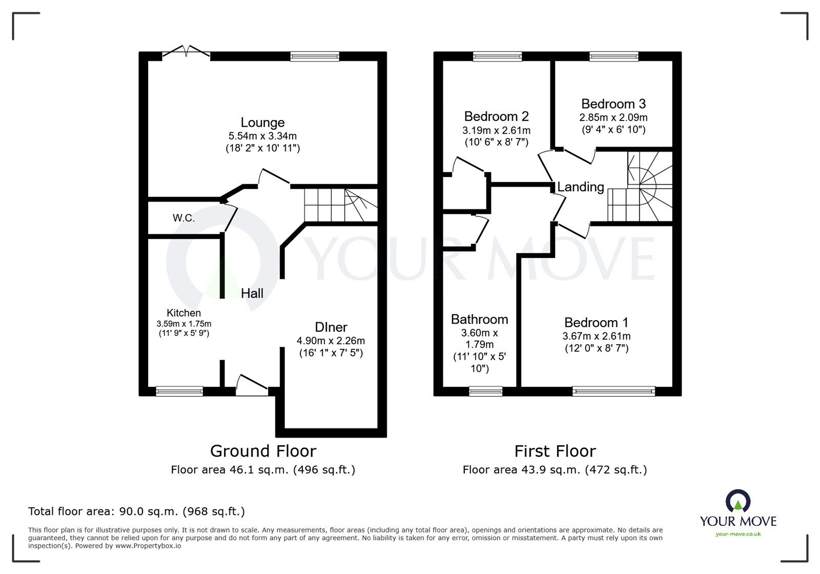 Floorplan of 3 bedroom Semi Detached House for sale, The Hawthorns, Kirkby-in-Ashfield, Nottingham, NG17