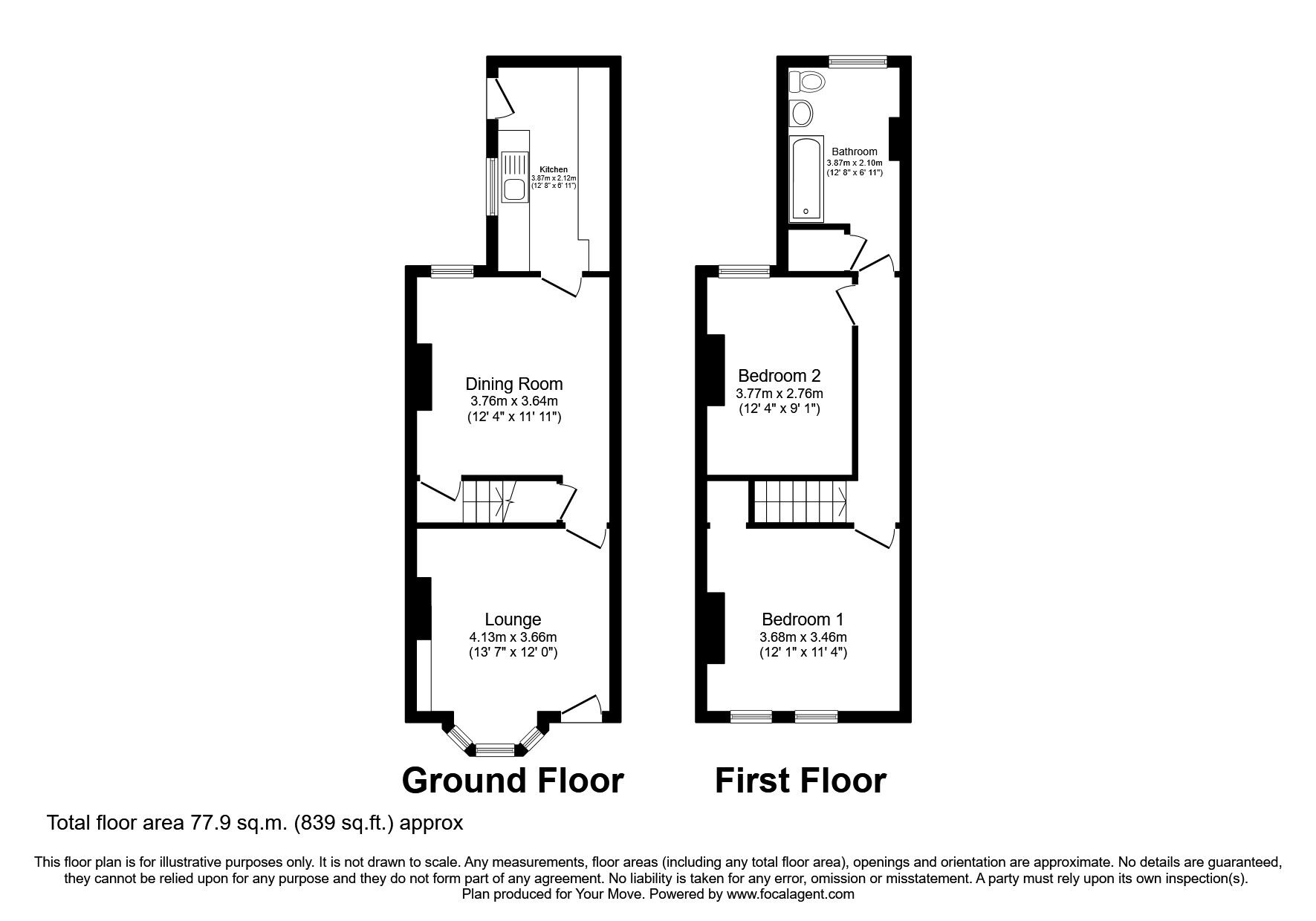 Floorplan of 2 bedroom Semi Detached House to rent, Church Hill, Kirkby-in-Ashfield, Nottingham, NG17