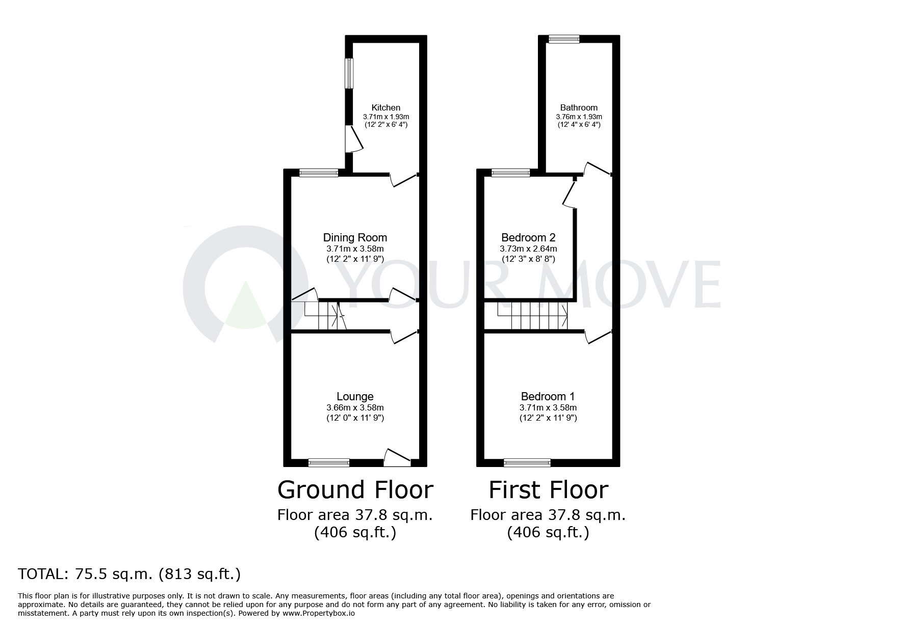 Floorplan of 2 bedroom Mid Terrace House to rent, Vernon Road, Kirkby-in-Ashfield, Nottinghamshire, NG17