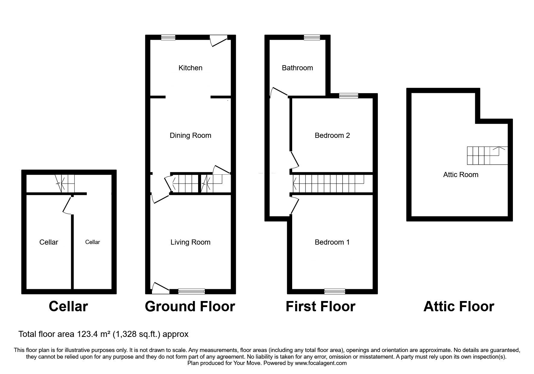 Floorplan of 2 bedroom Mid Terrace House for sale, Lower Somercotes, Somercotes, Derbyshire, DE55