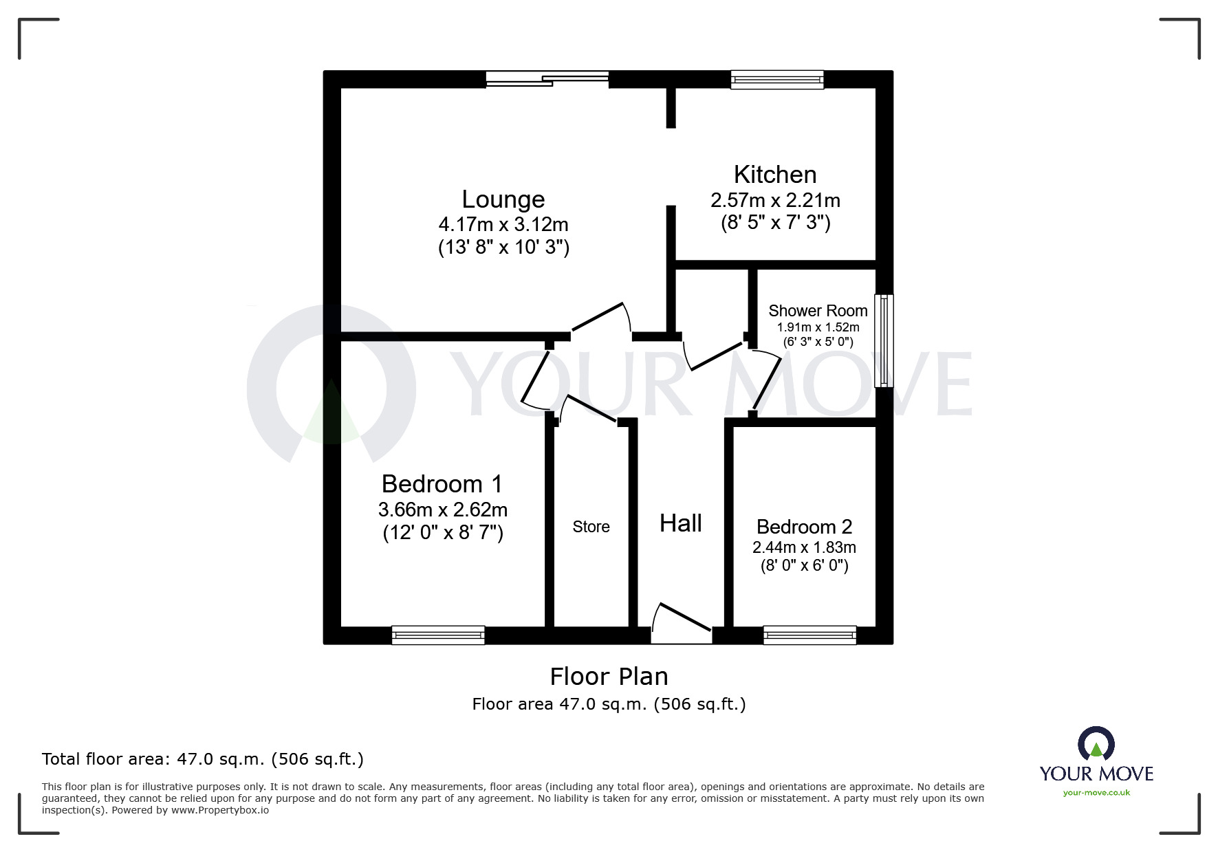 Floorplan of 2 bedroom Flat to rent, Balmoral Grove, Hucknall, Nottinghamshire, NG15
