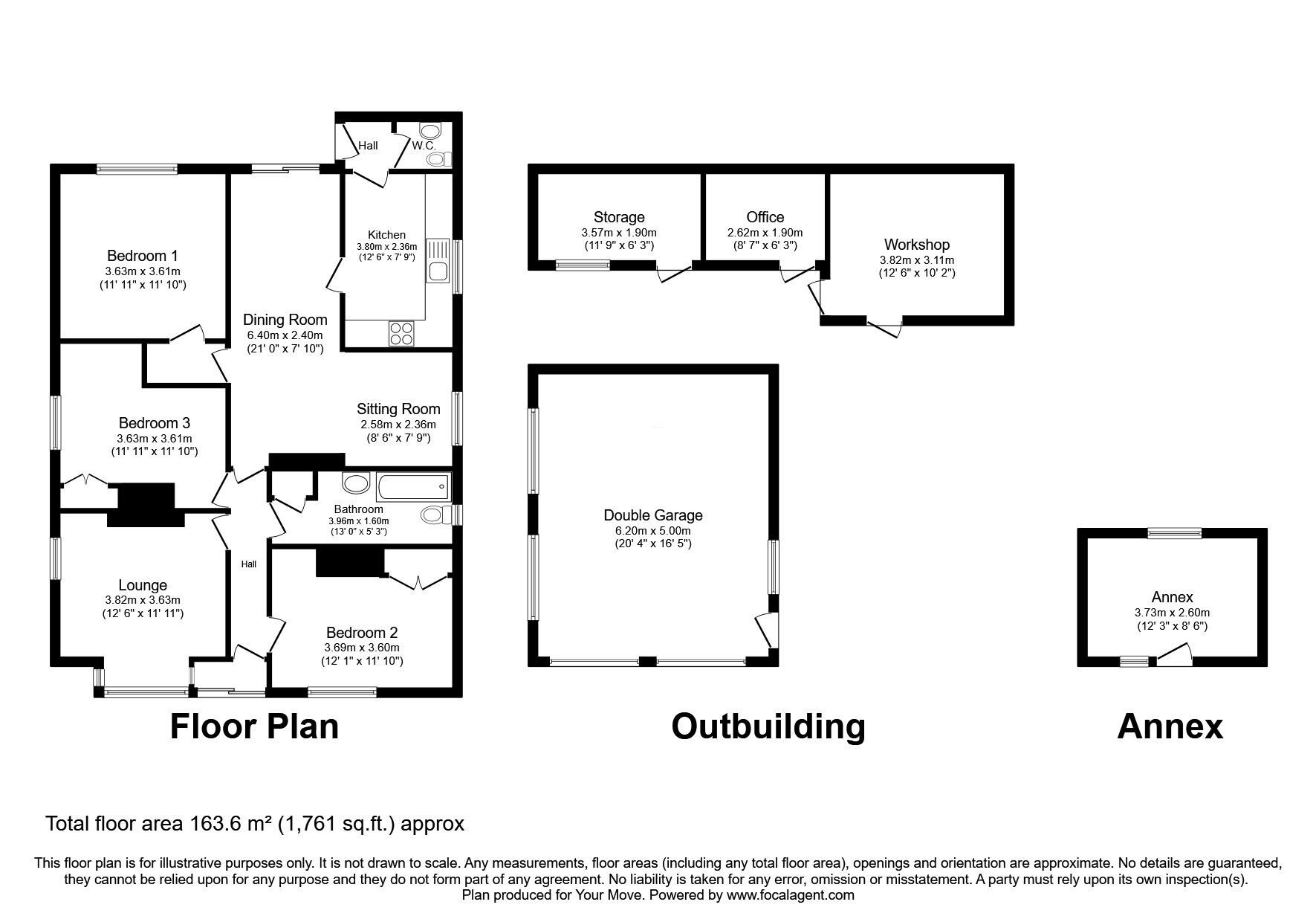 Floorplan of 3 bedroom Detached Bungalow for sale, Watnall Road, Hucknall, Nottinghamshire, NG15